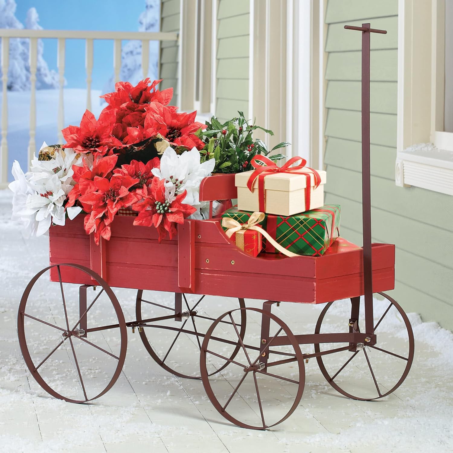 Collections Etc Amish Wagon Decorative Indoor/Outdoor Garden Backyard Planter, Red | Country Red, fir (wood)