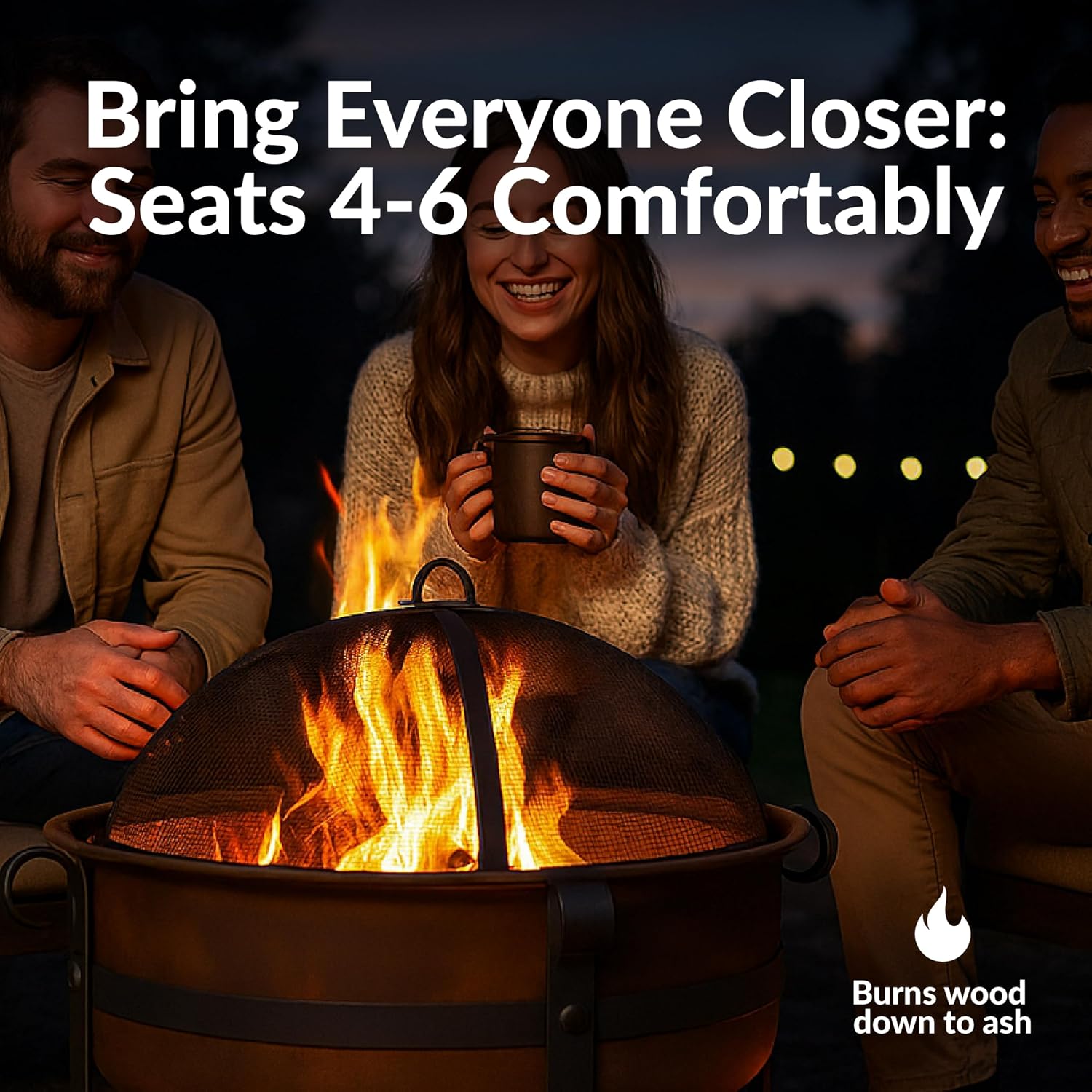 Sunnydaze Round Patio Fire Pit for Outside Wood Burning, Dark Bronze, 29"