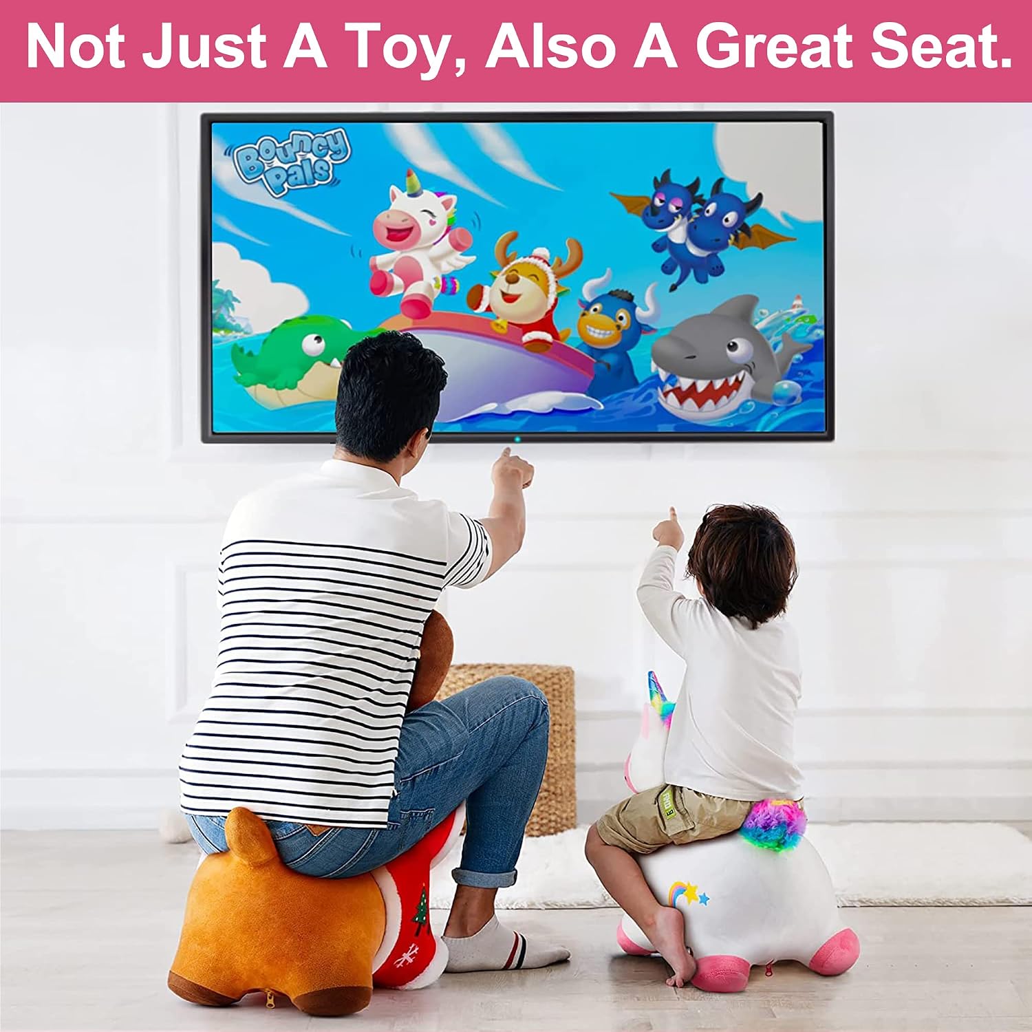 Bouncy Pals Toddler Horse Hopper Toy, Kids Outdoor Ride Bounce Farm Animal | Inflatable Bouncing Hopping Toy, Indoor Baby Plush Bouncer Horse, Birthday Gift for 18 Month 2 3 4 Year Old Child Boys Girls