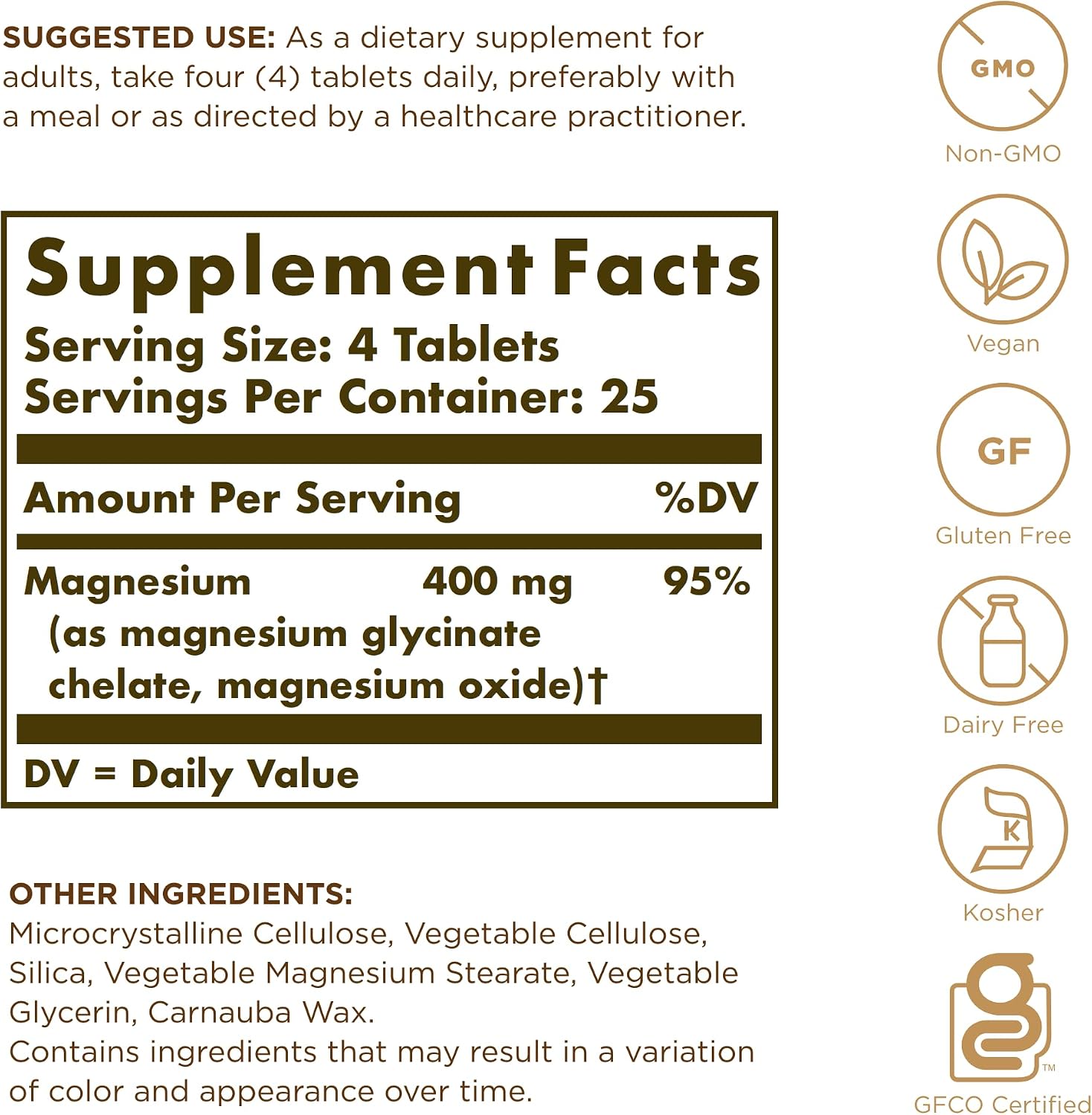 Solgar Chelated Magnesium, 250 Tablets - Supports Nerve & Muscle Function - Promotes Healthy Bones - Vital for Cellular Energy Release - Non-GMO, Vegan, Gluten Free, Dairy Free - 62 Servings