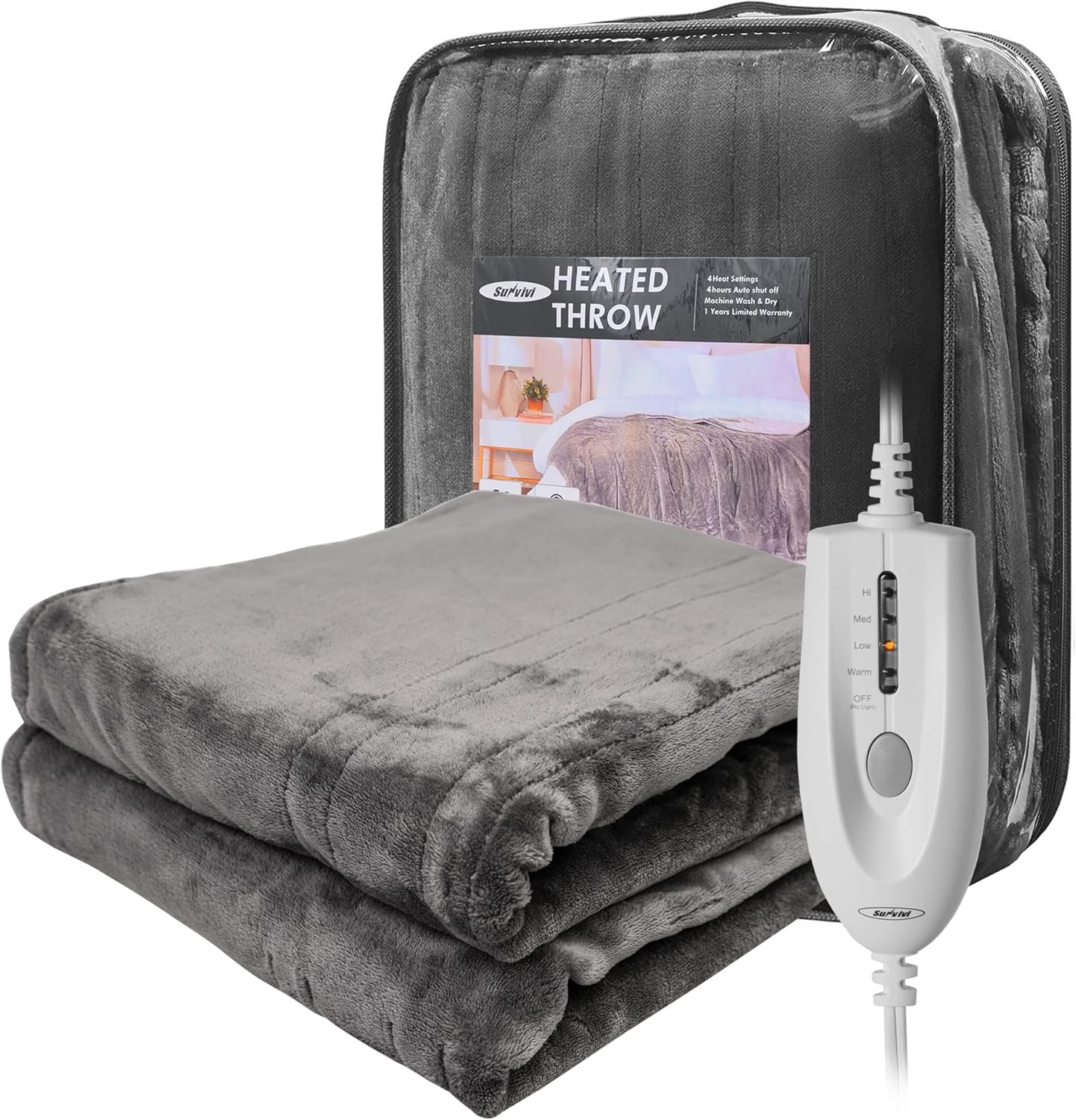 SUNVIVI Heated Blanket King Size, Heating Electric Throw Blanket Dual Control, 10 Heat Settings, 12 Hours Auto Off, Machine Washable, ETL Certified