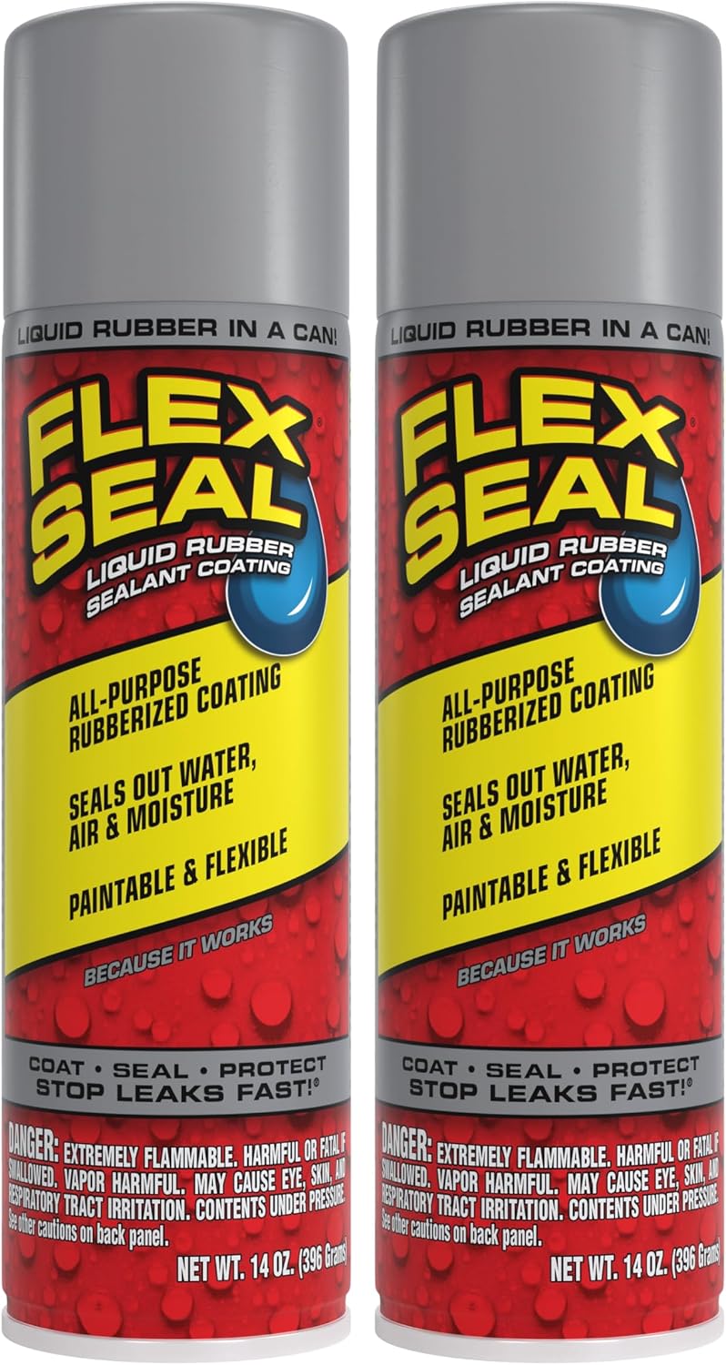 Flex Seal, 14 oz, 2-Pack, Black, Stop Leaks Instantly, Waterproof Rubber Spray On Sealant Coating, Perfect for Gutters, Wood, RV, Campers, Roof Repair, Skylights, Windows, and More