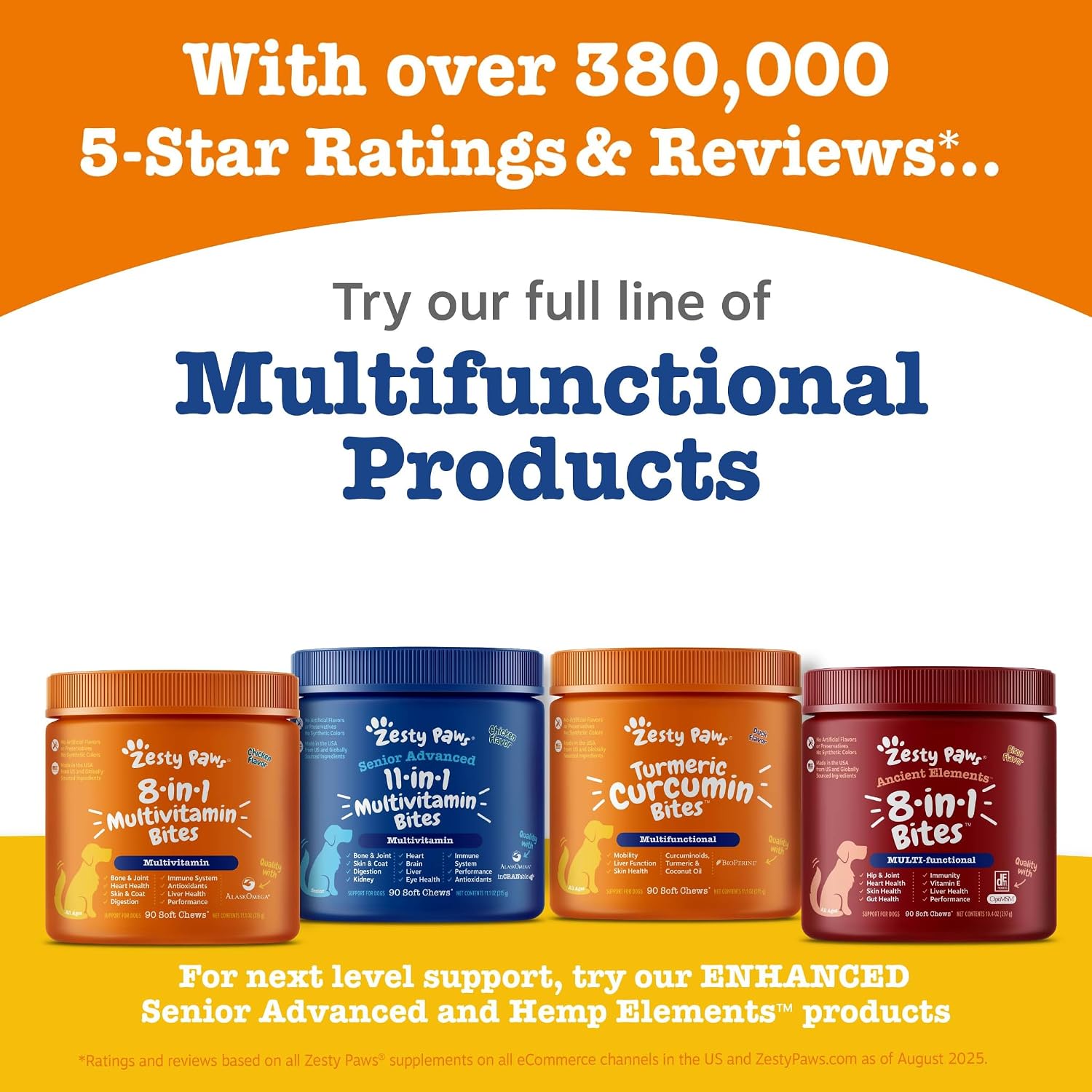 Zesty Paws Dog Multivitamin, Chewable Dog Vitamins and Supplements for Hip & Joints, Skin & Coat, Omega 3 Fish Oil for Dogs- Senior & Puppy Multivitamin- Chicken- 90ct