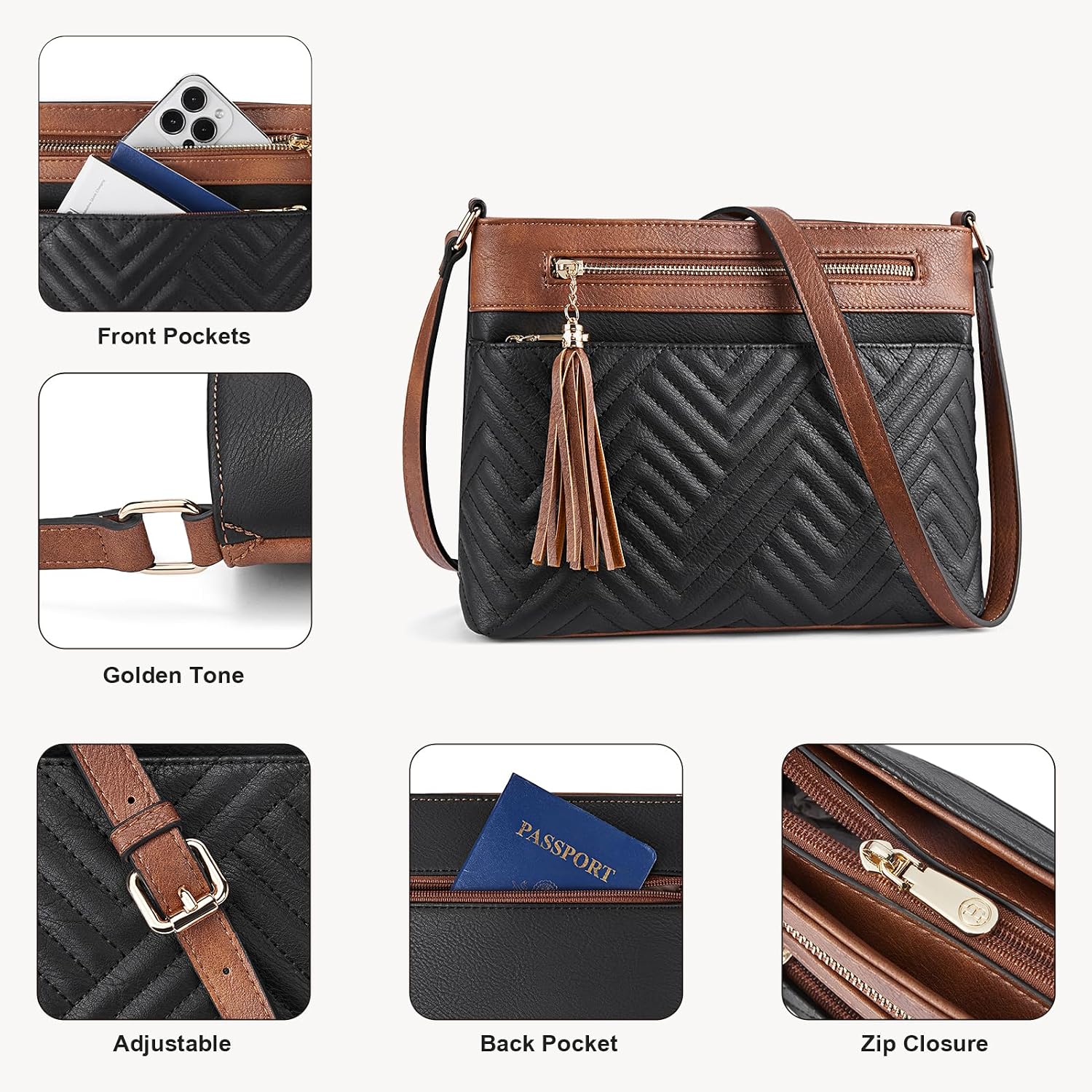 BOSTANTEN Crossbody Purses for Women Medium Shoulder Bag Quilted Handbags with Zipper Pocket