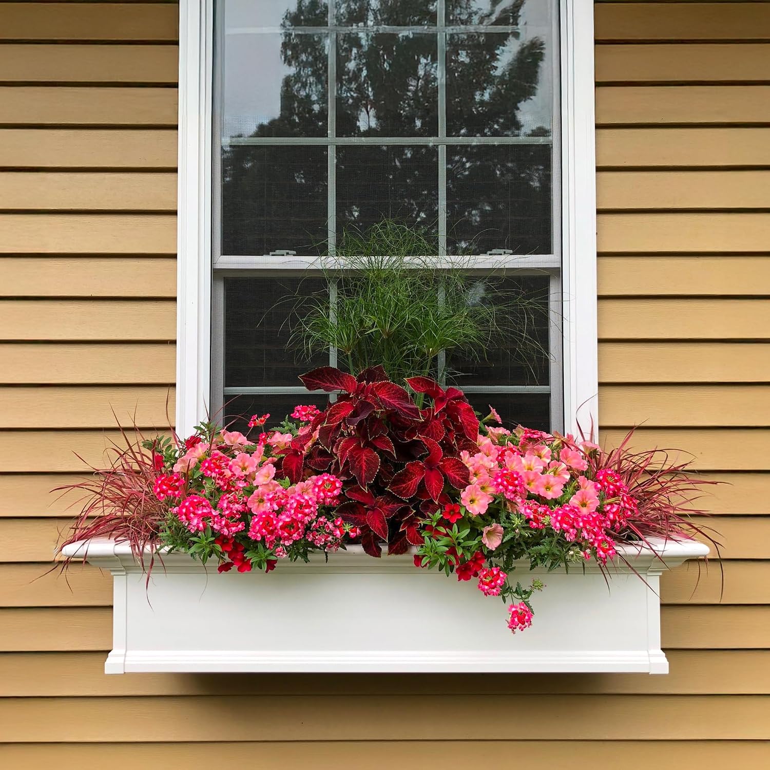 Mayne Yorkshire 60in Self-Watering Rectangular Window Box Planter, White | Self-watering, All season, Fade resistant, Customizable, Mounting brackets included, Built-in overflow, 15-year warranty