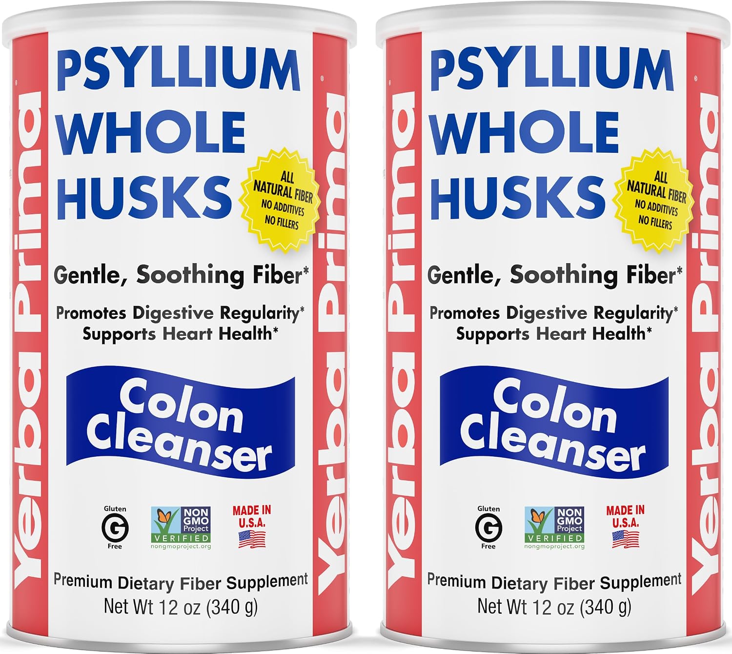Yerba Prima Psyllium Whole Husks, Colon Cleanser 12 oz (Pack of 2) - All Natural Dietary Fiber, Pure Premium Psyllium, Lab-Tested Non-GMO, Gluten-Free Fiber