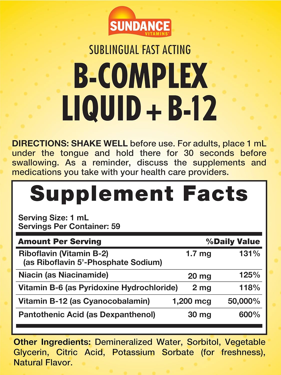 Sundance Sublingual Vitamin B Complex | 2 Fluid Ounces | with B-12 | Berry Flavor | Vegetarian, Non-GMO, and Gluten Free Supplement