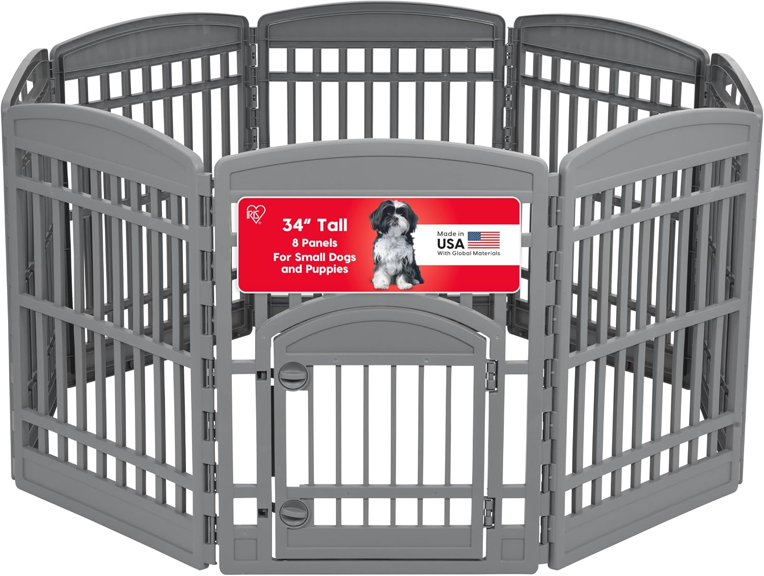 IRIS USA 4-Panel Dog Playpen, Pet Enclosure, Black | Pet Containment, Configurable Layout, Multi-Shape Setup, Custom Pen Configuration, Stable Non-Tip Base, Tool-Free Assembly