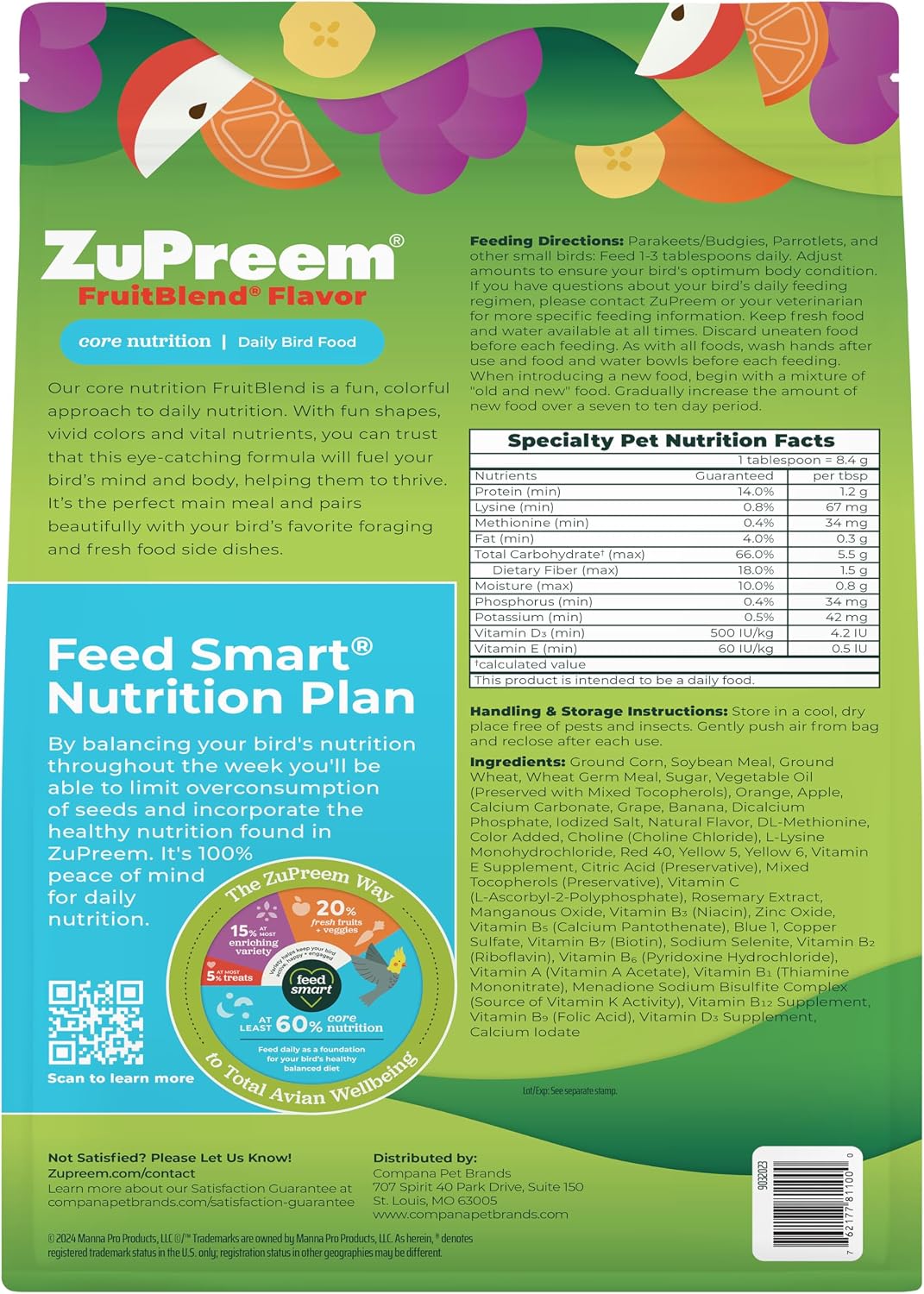 ZuPreem Sensible Seed Parakeet & Budgie Food, Variety Mixer, Small, 2 lb | Bird Food Mixer, Parrot & Parakeet Food, Budgie, Treats, Pellet Mix, Pumpkin Seeds, Safflower, Variety, Made in USA