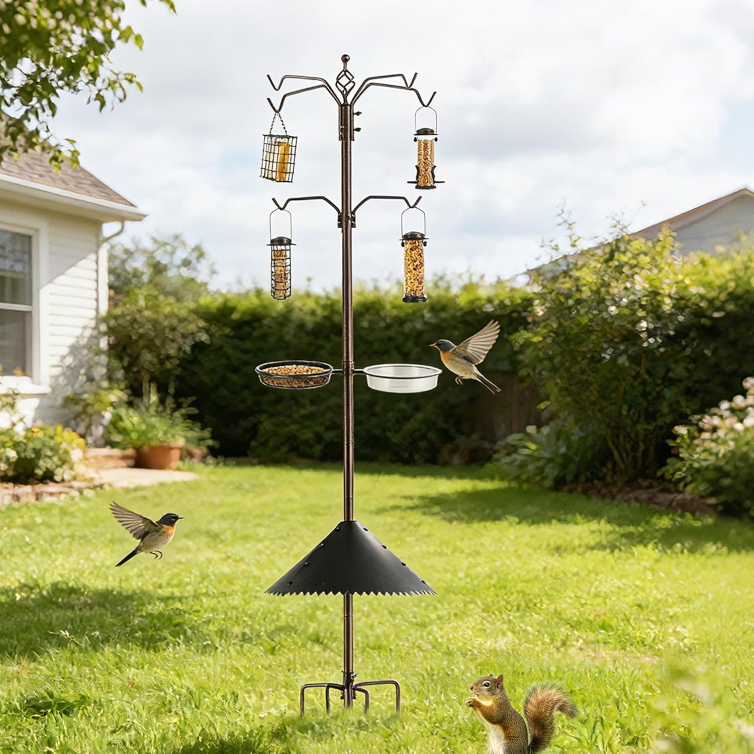 Deluxe Bird Feeding Station Kit with Multi Feeder Hanging Pole, Metal Suet Feeder, Bird Bath