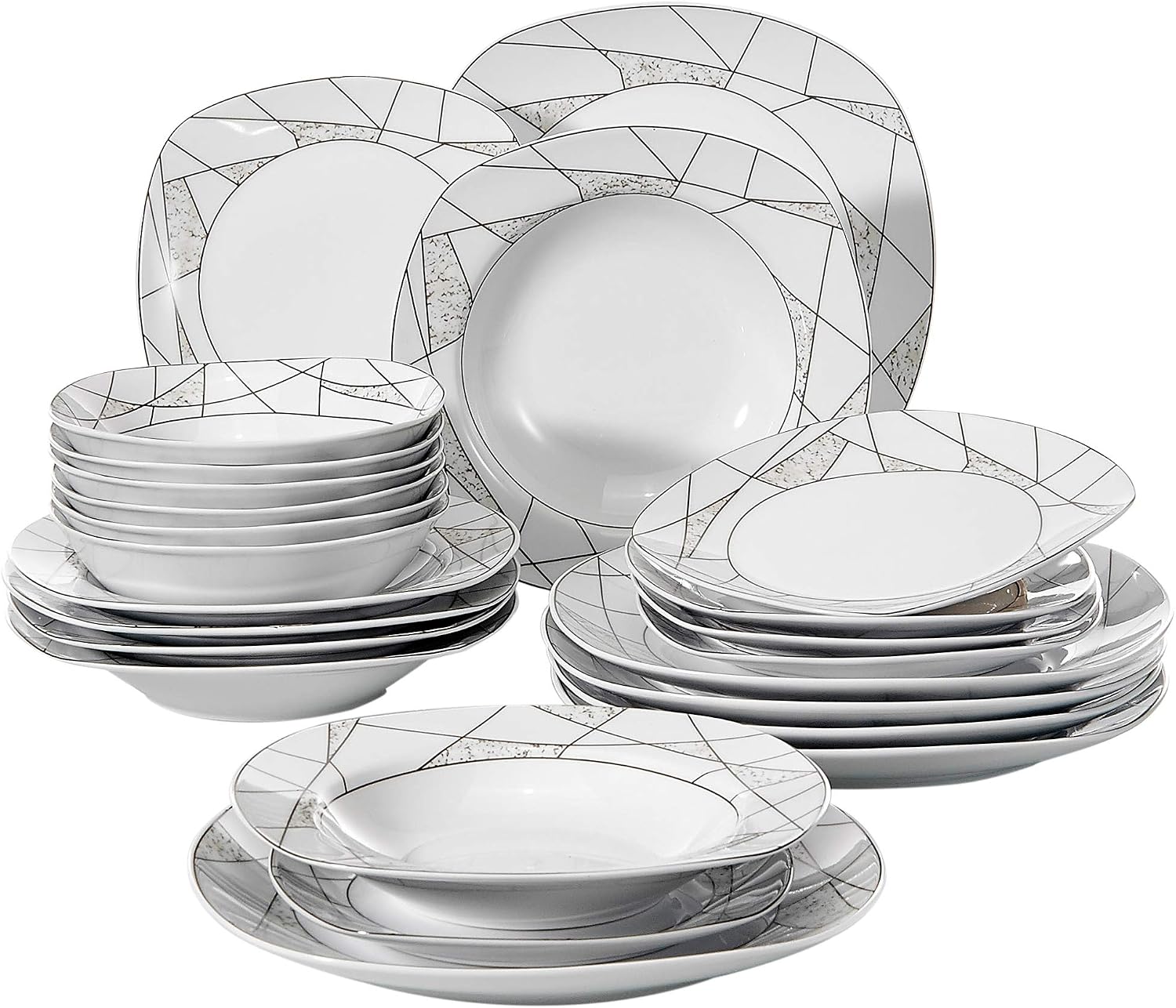VEWEET 30 PCS Ceramic Dinnerware Sets for 6, Pink Floral Dish Set, ANNIE | Porcelain Dinner Set Including Dessert Plates, Soup Plates, Dinner Plates, Cups & Saucers, Microwave & Dishwasher Safe