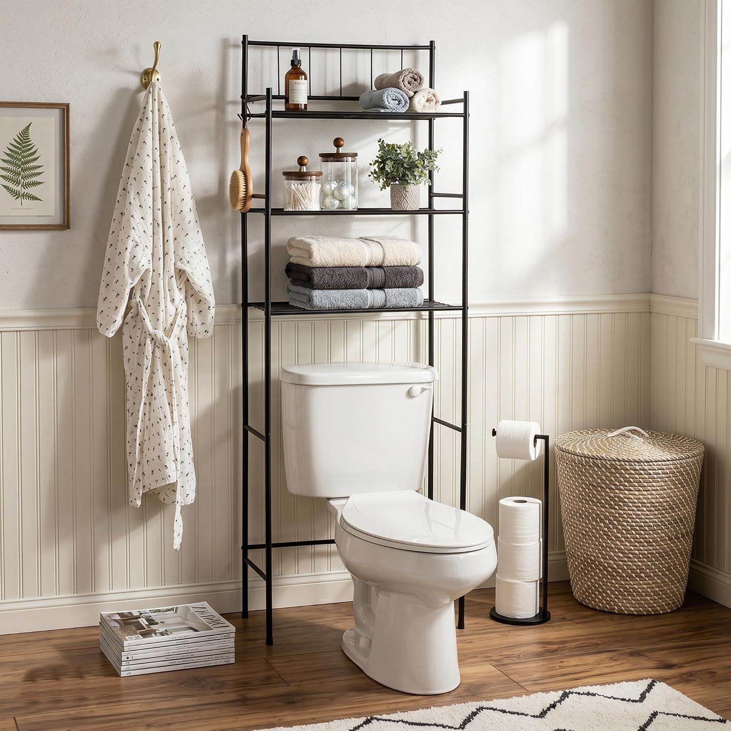 Honey-Can-Do 3-Tier Metal Bathroom Shelf Space Saver, Over The Toilet Storage Rack Organizer, Adjustable Chrome Wire Shelving Unit for Towels & Toiletries, 9.5 x 23 x 60 in