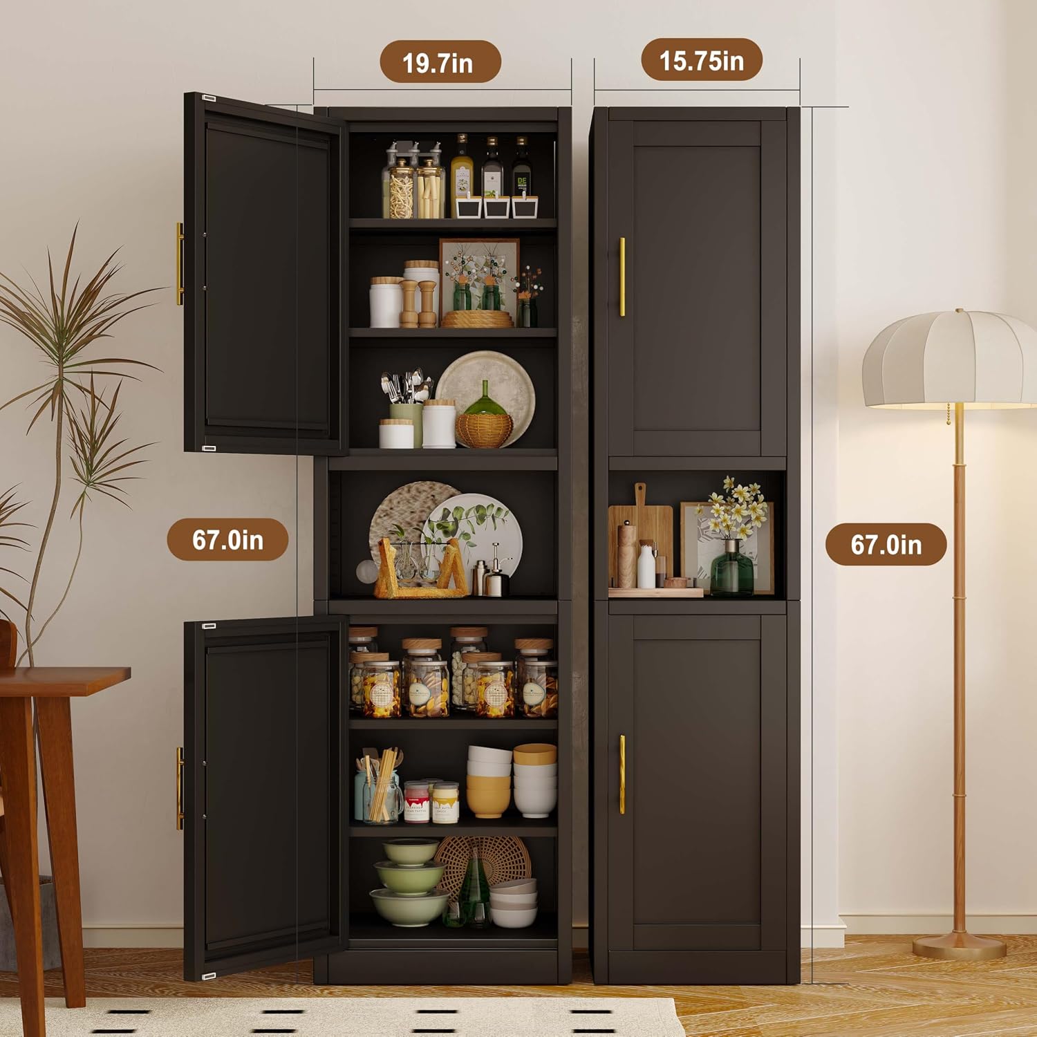 pozdeg 67" Tall Narrow White Metal Storage Cabinet | 2 Doors, 4 Adjustable Shelves, Freestanding Slim Pantry Organizer for Bathroom Kitchen Living Room