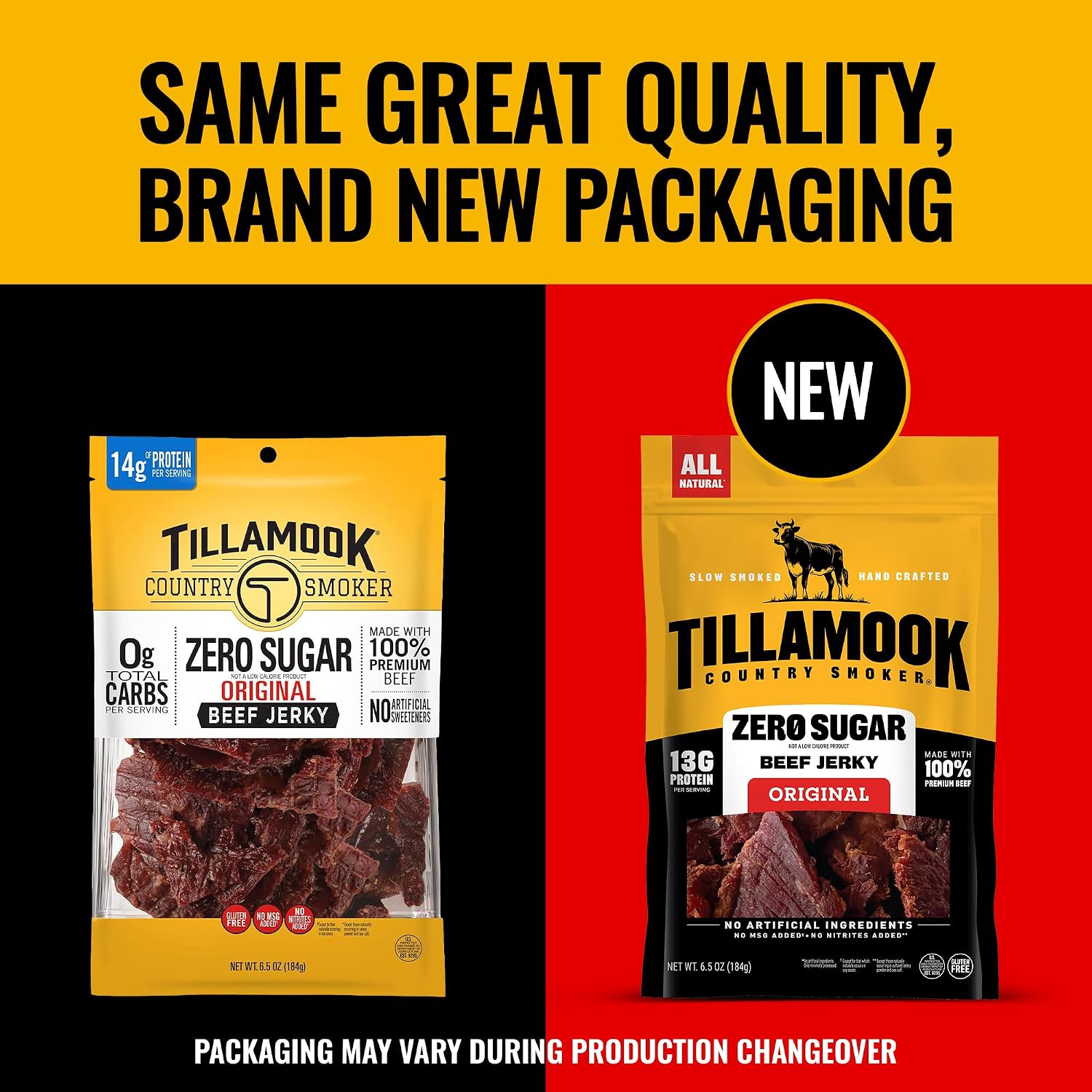 Tillamook Country Smoker Zero Sugar Original Beef Jerky Sticks, 6.5 Oz, 14g Protein, Real Hardwood Slow-Smoked, High Protein, Low Carb Meat Snacks, Keto-Friendly, 0g Sugar & Total Carbs
