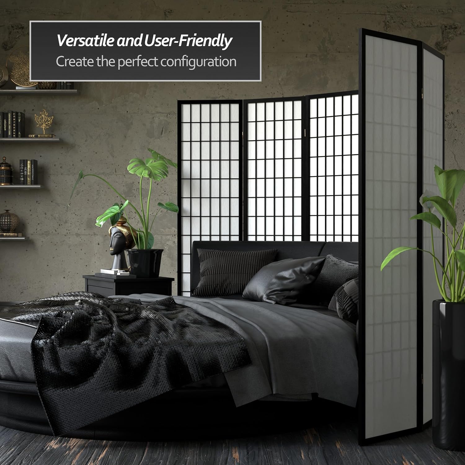 Red Lantern 6 ft. Tall Window Pane Shoji Screen - Walnut - 5 Panels