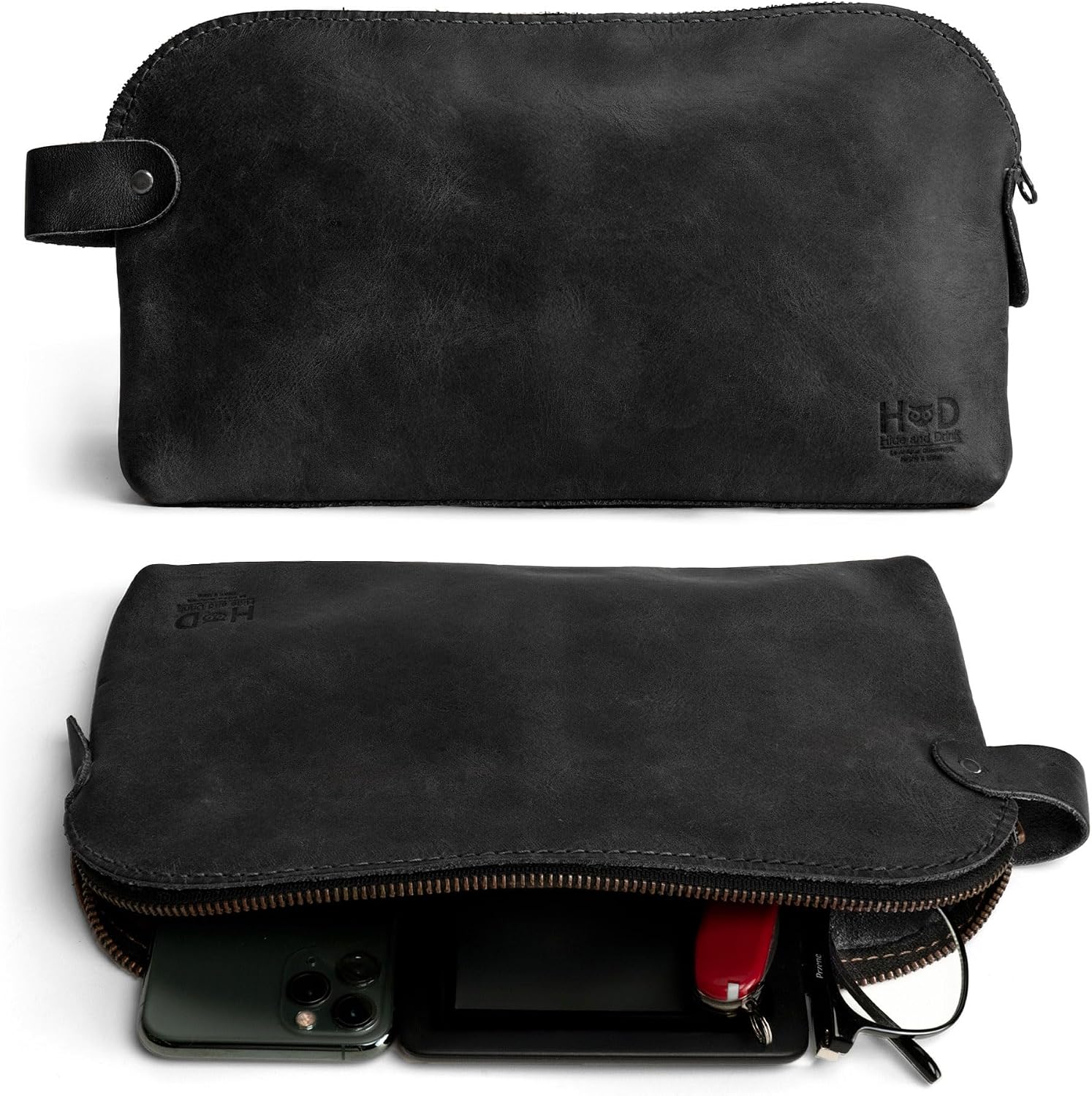 Hide & Drink, Large Rustic All Purpose Utility Bag for Cords & Chargers, Travel Bag, Multi-Purpose Bag, Full Grain Leather