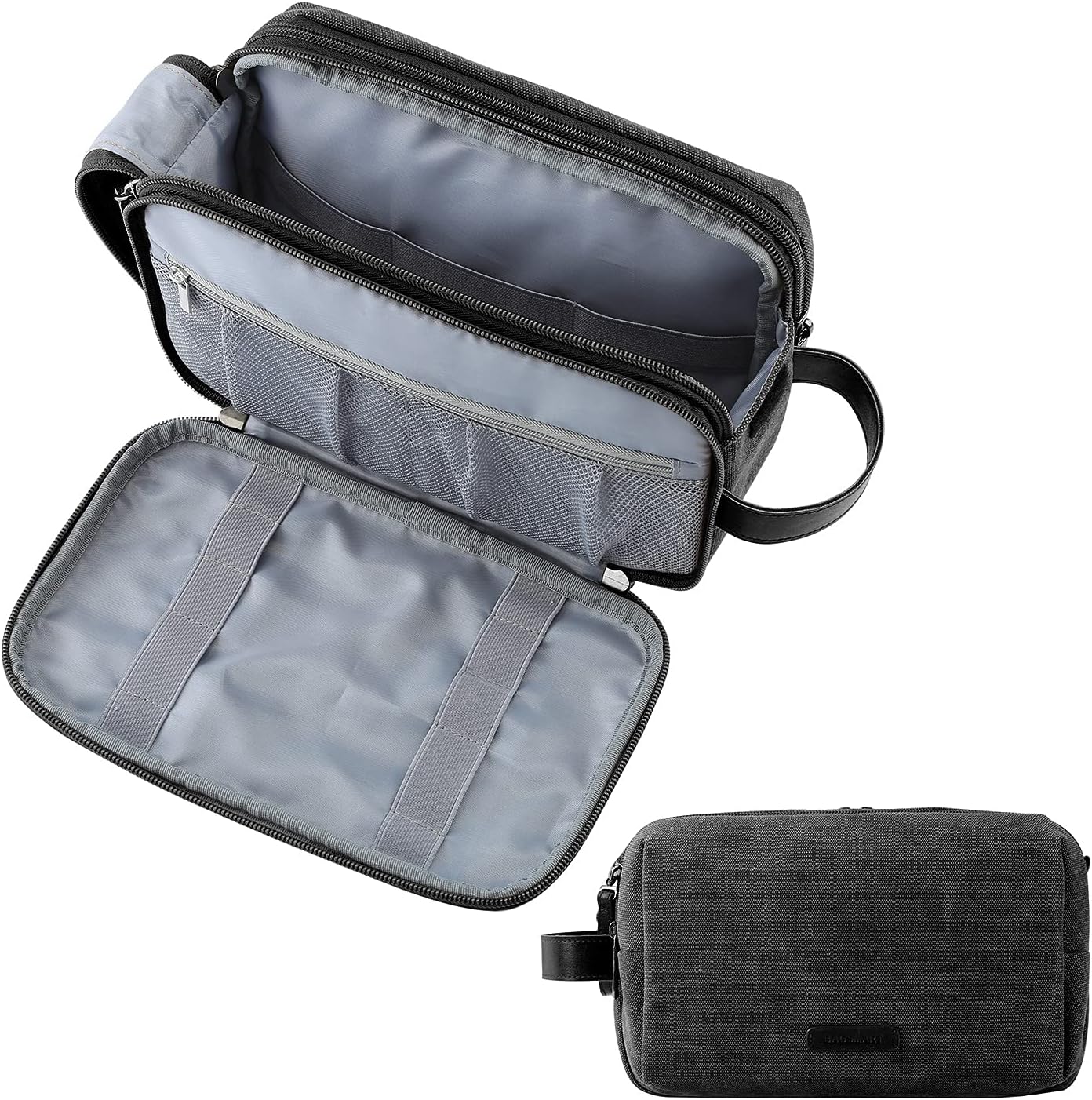BAGSMART Toiletry Bag for Men, Canvas Travel Toiletry Organizer Dopp Kit Water-resistant Shaving Bag for Toiletries Accessories,Grey-Medium