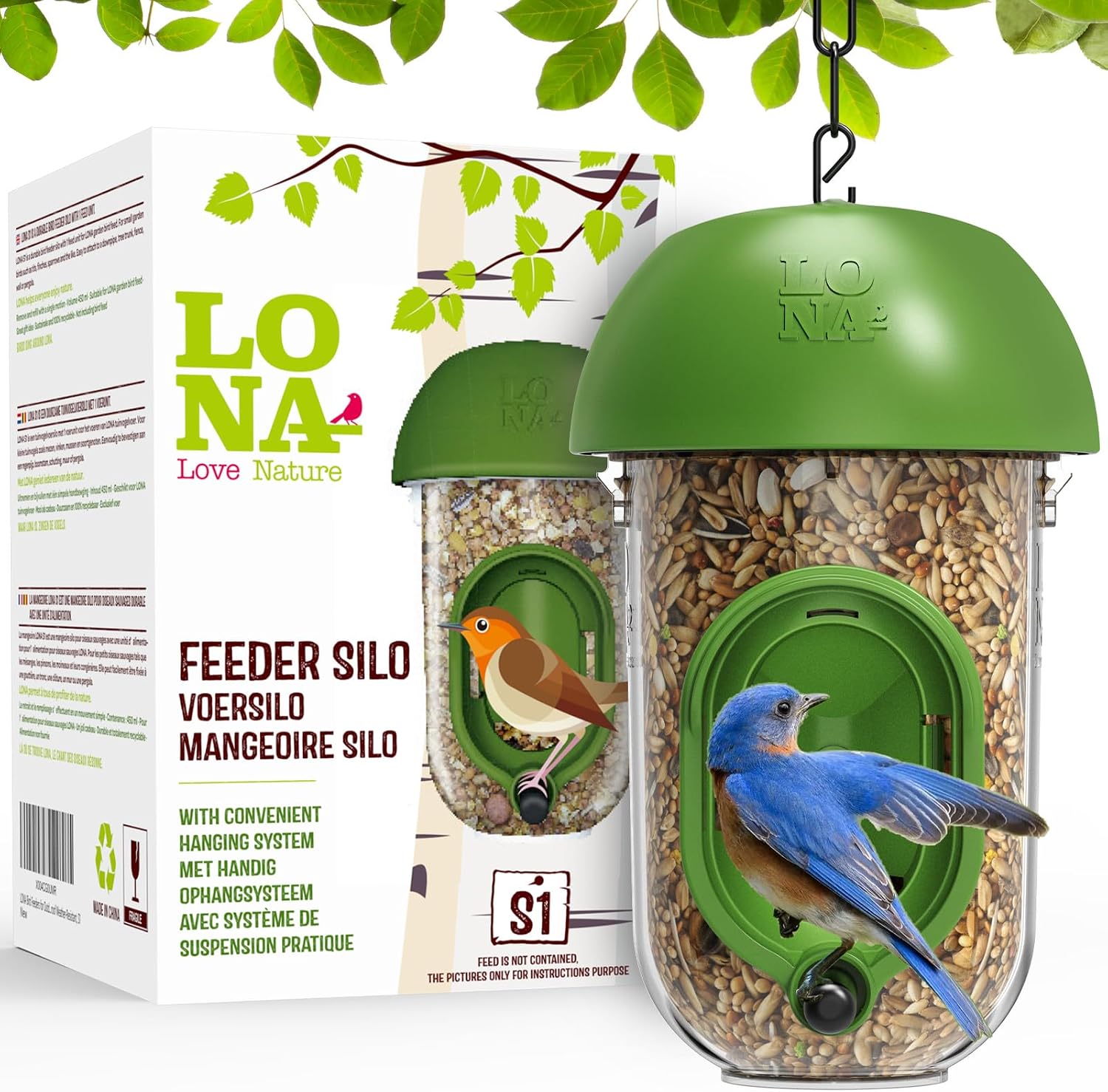 LONA Bird Feeders for Outdoors, Tube Feeder Weatherproof with Multiple Hanging Methods, Wild Bird Feeding Silo for Outside, 3 Port