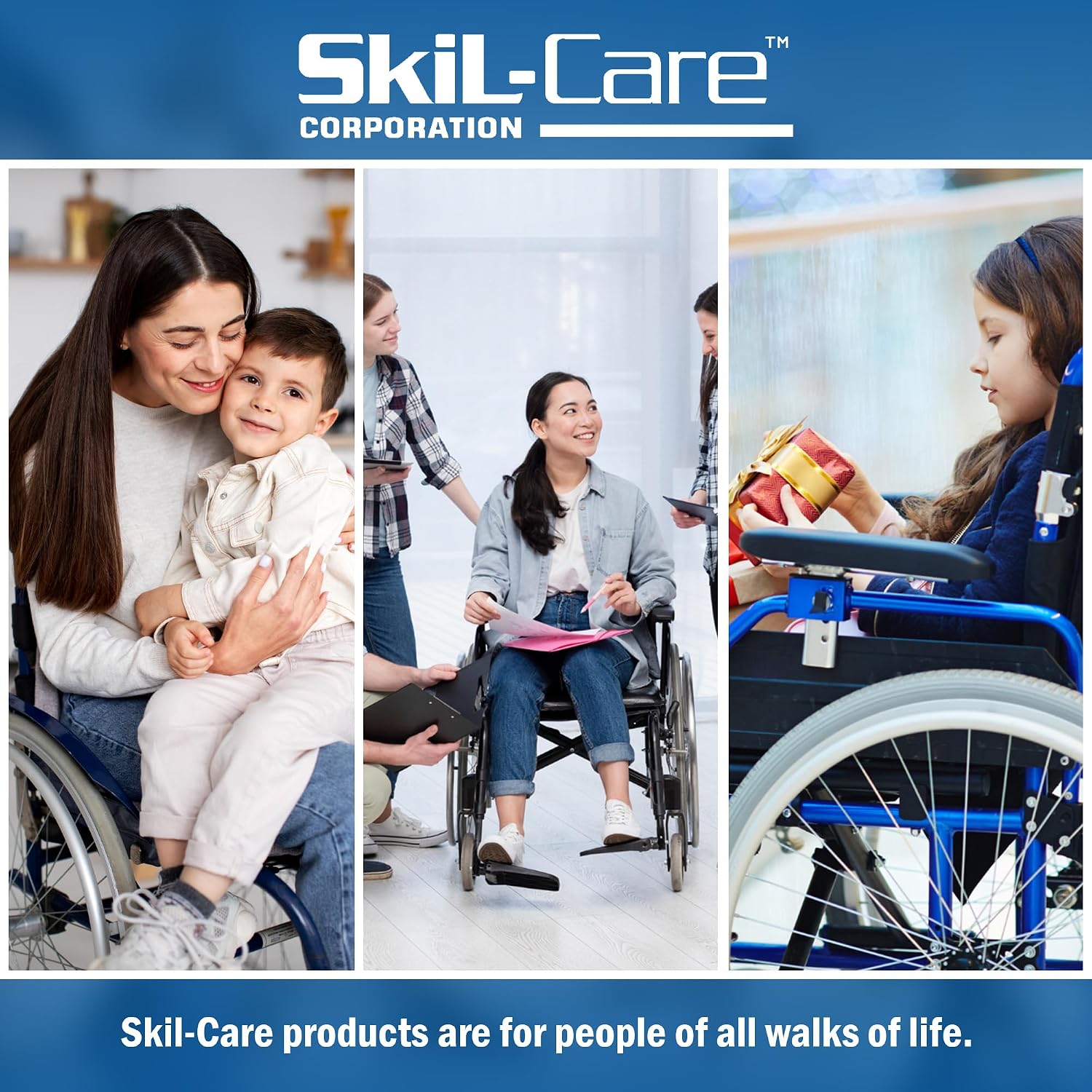 Skil-Care Foam-Padded Lateral Arm Trough Support Tray, Universal Chair Fit | 706142, Mounts to Any Chair with Armrest, Stabilizes and Supports Upper Trunk, Nylon Wipe-Clean Cover, Blue, Universal Fit