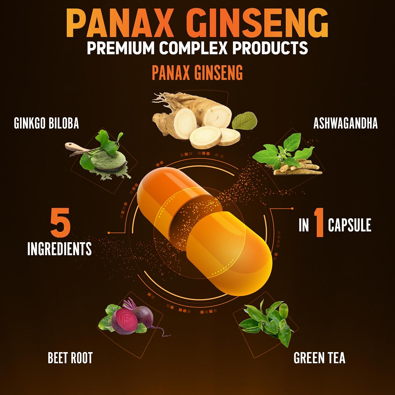 Zolotus Korean Red Panax Ginseng + Ginkgo Biloba, Ashwagandha, Beetroot, Green Tea - 120 Capsules for 2 Month Supply