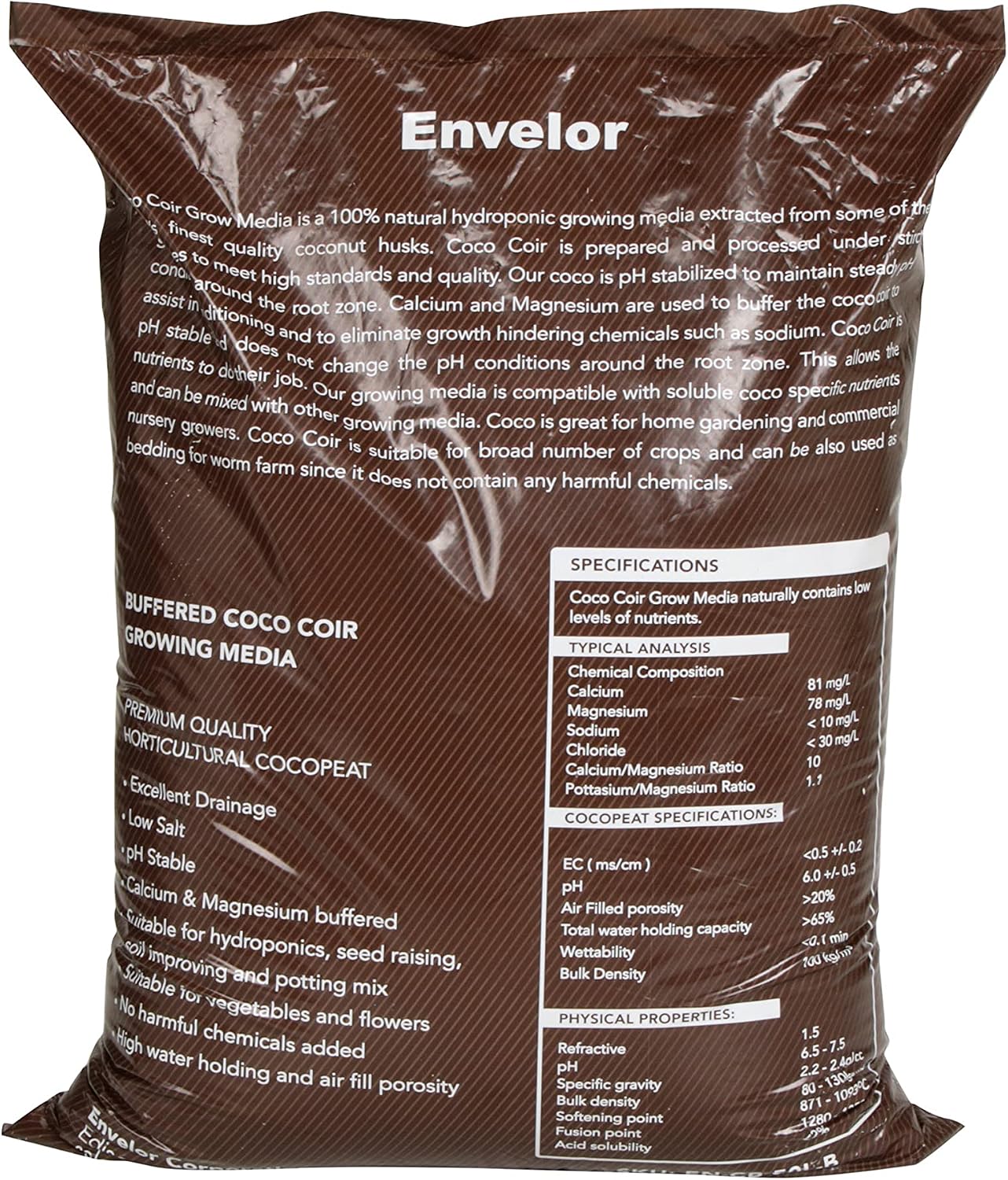 Envelor Organic Coco Coir Brick 10 Lbs. Coir Block Coconut Fiber Growing Medium Potting Soil Mix Coco Peat Media Coir Pith Indoor Outdoor Planters Vegetable Garden Beds