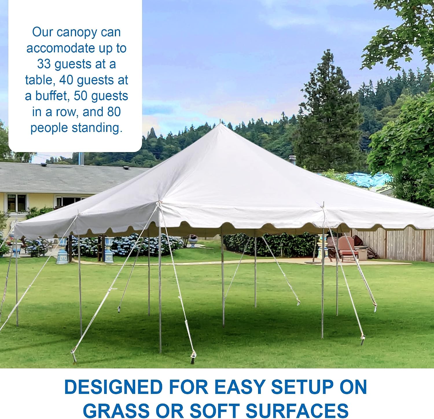 20’ x 20’ Weekender Canopy Pole Tent, Indoor and Outdoor Heavy Duty Easy Up, 80 Person Capacity Tent for Parties, Weddings, and Events, Commercial and Residential Use, PVC White Top | Easy Up Weekender Canopy Tent With 80 Person Capacity - Outdoor Canopi…