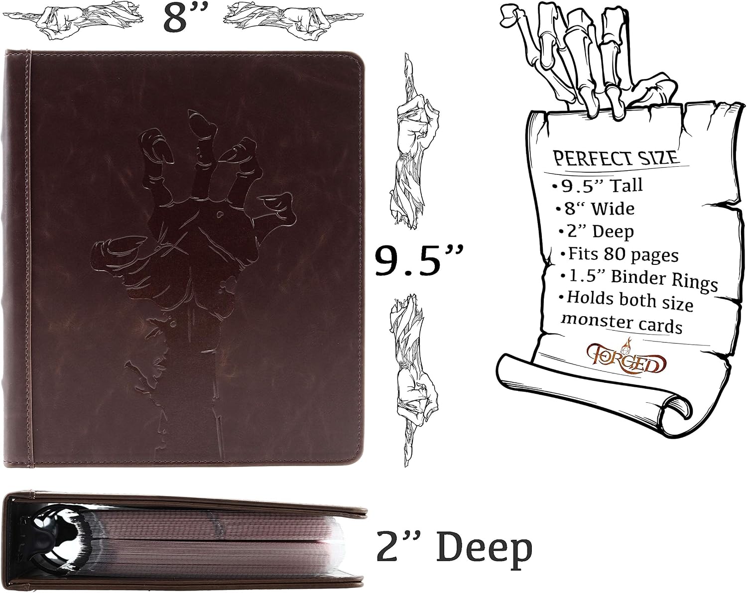 Forged Dice Co. Curiosities Cache Monster Card & Spellcard Organizer Binder with Pages - Dark Brown, 9.5x8x2 inches