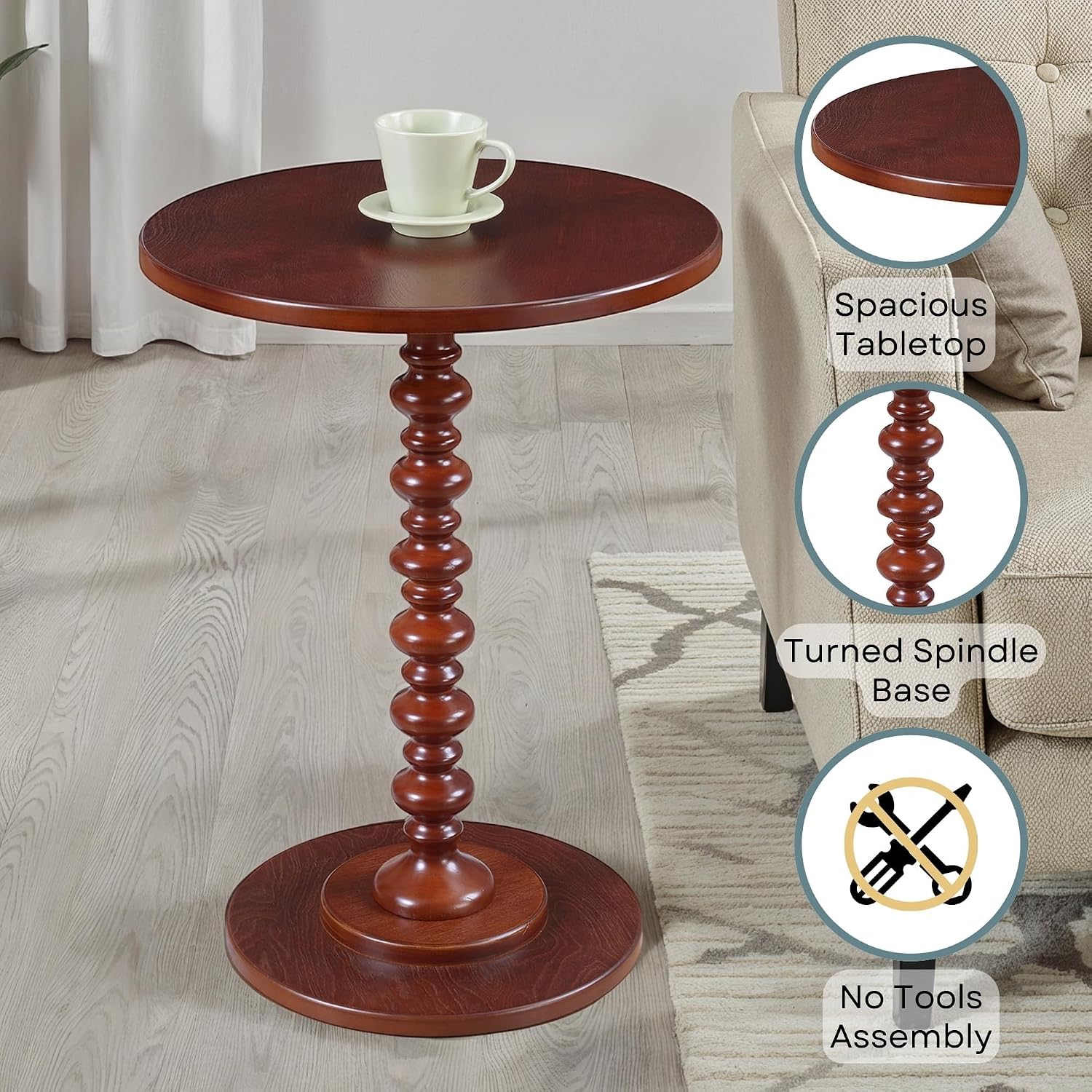 Convenience Concepts Palm Beach Spindle Table 17.75" - Traditional Round End Table for Living Room, Turned Solid Wood Side Table, Classic Display Pedestal Table, Espresso