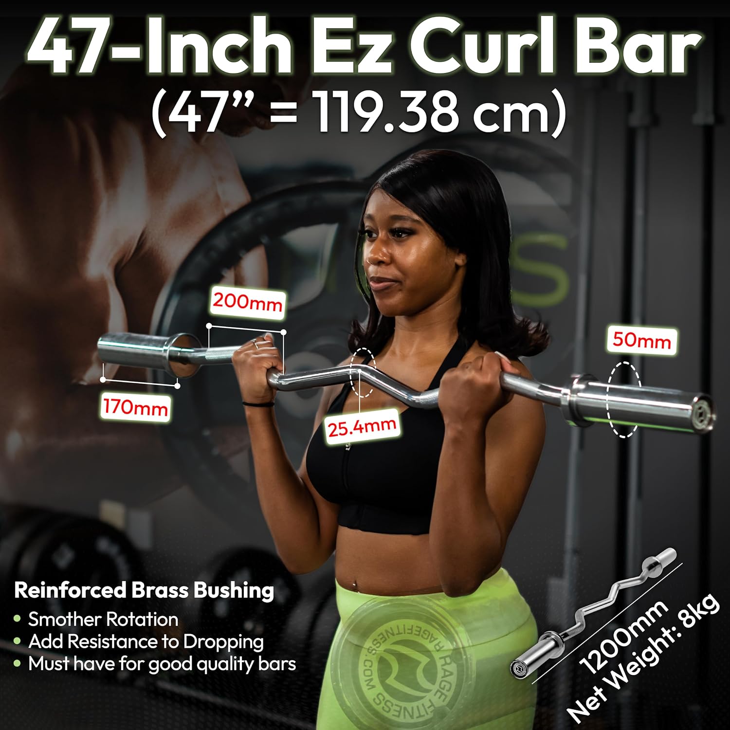 EZ Curl Bar, Alloy Steel Chrome, 47 inch 17lbs Weight, 400lbs Capacity