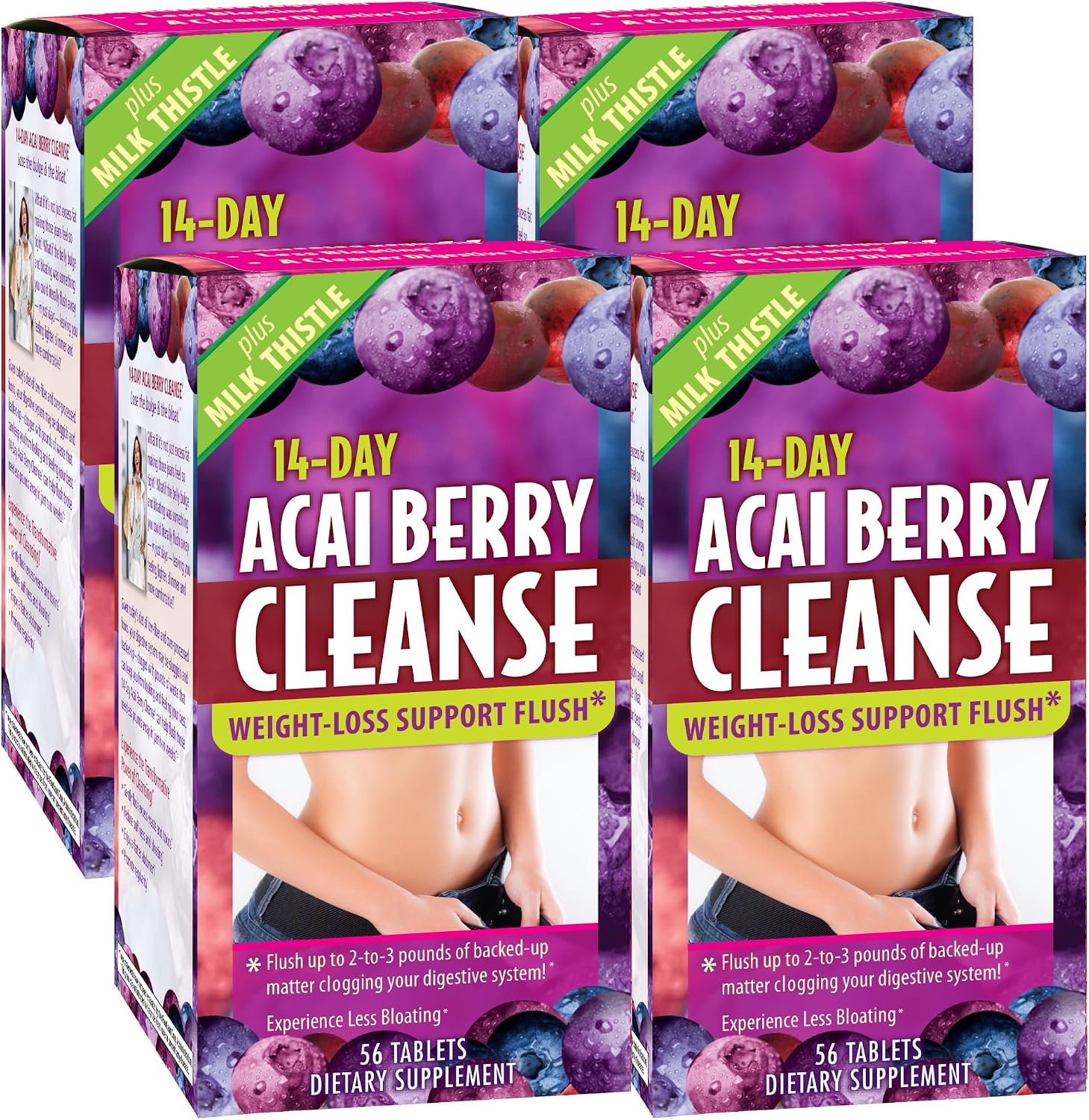 Applied Nutrition 14-Day Acai Berry Cleanse 56 Tablets Pack of 2 | Weight Management Support Flush + Milk Thistle | Bloating & Digestive Support | Cascara Sagrada | 2 X 56 Tablets
