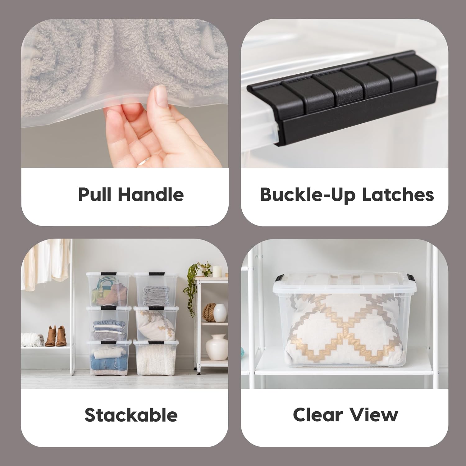 IRIS USA 6-Pack 54 Quart Storage Bins with Lids, Clear | Transparent design makes contents easy to find. Perfect for moving, blankets, clothing, and garage storage. Nestable design