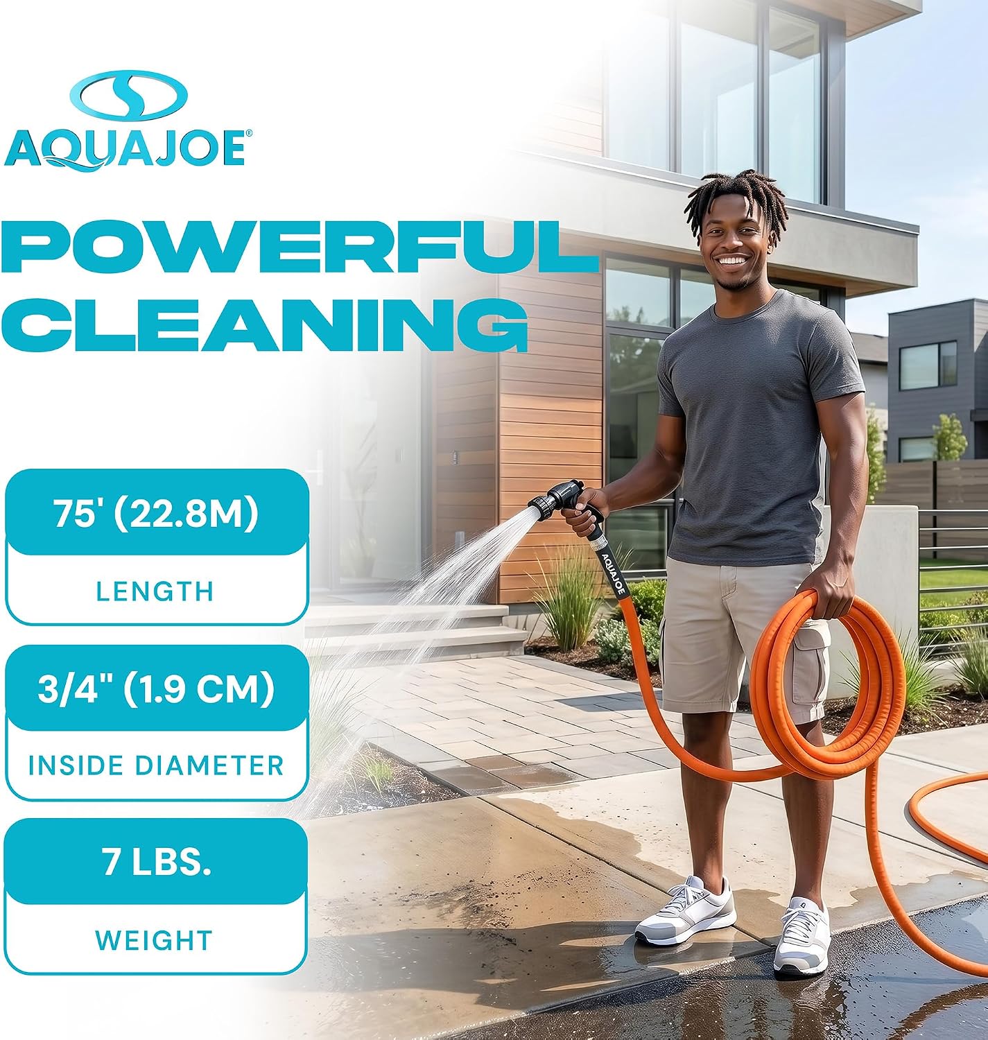 Aqua Joe AJFJH75-34-CTR FIBERJACKET Garden Hose, Non-Expanding and Kink-Resistant, 650 PSI Burst Rating, 75 Feet Long, Orange