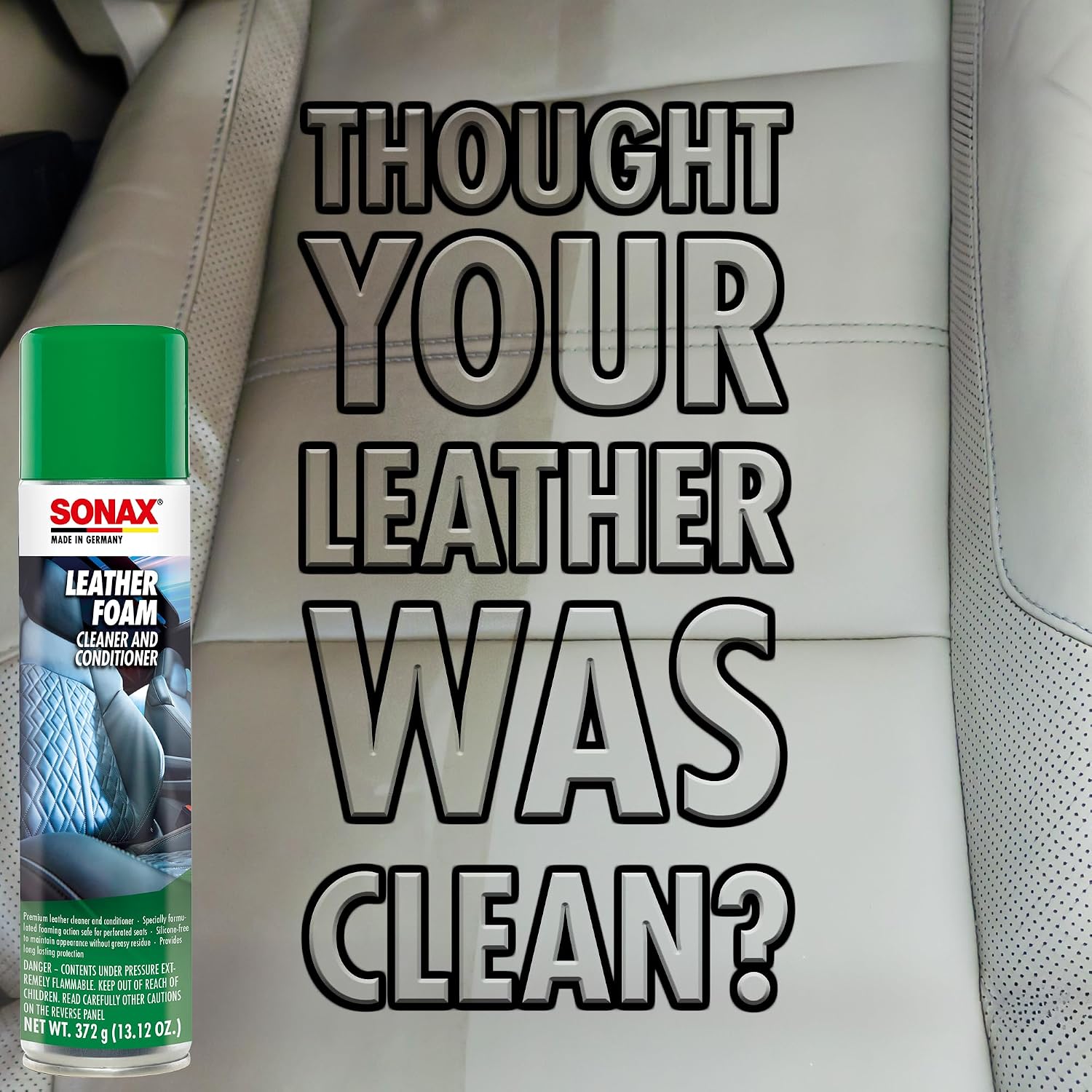 SONAX Leather Foam 289300 | 2 in 1 Aerosol Leather Cleaner and Conditioner | Safe to Use on Perforated Air Conditioned/Heated Seats | UV Protection