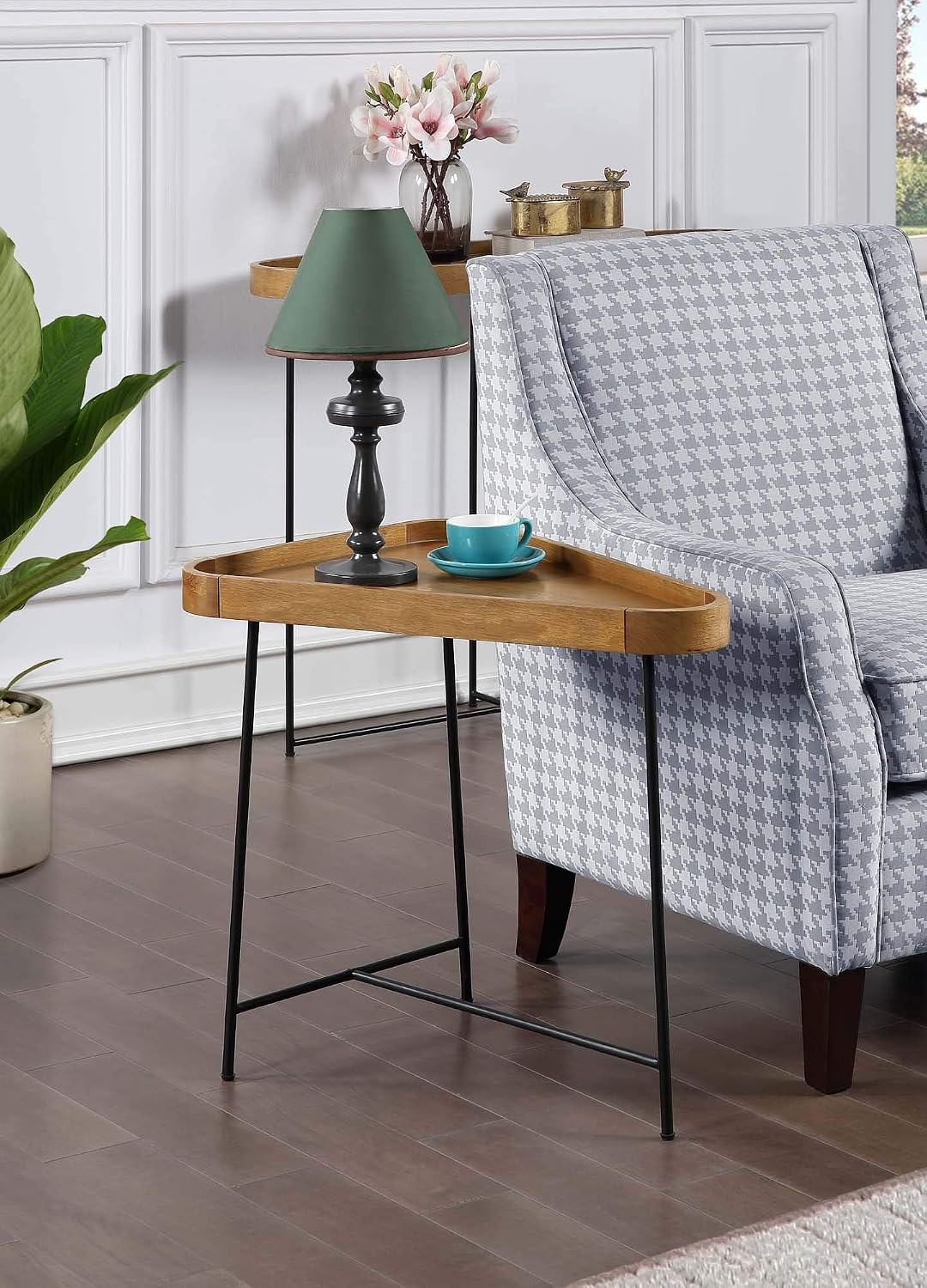 Convenience Concepts Lunar Triangle Wedge End Table 27" - Modern Side Table for Living Room Table with Iron Hairpin-Style Legs
