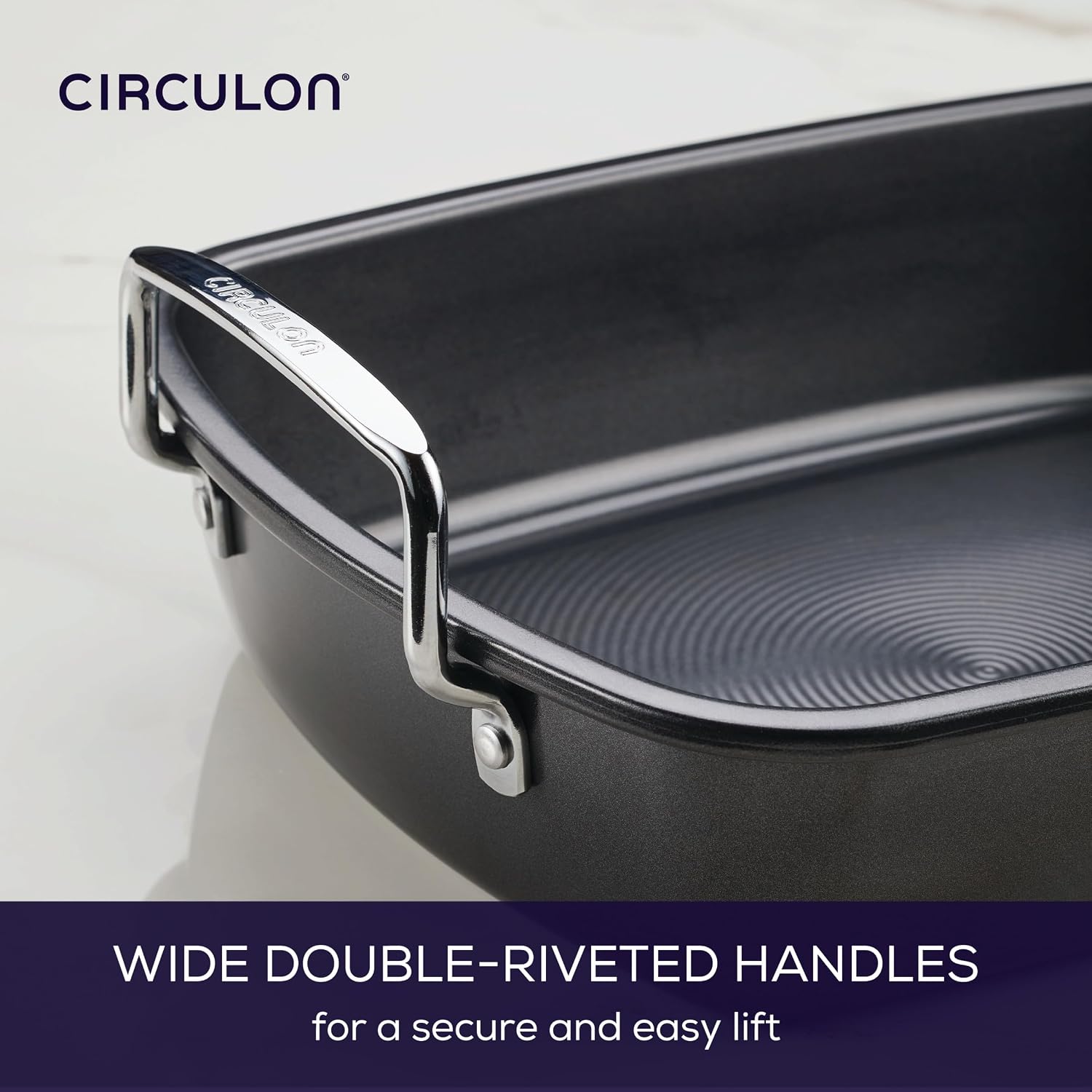 Circulon Total Bakeware Nonstick Roaster, Roasting Pan with Rack, 17-Inch x 13-Inch, Gray