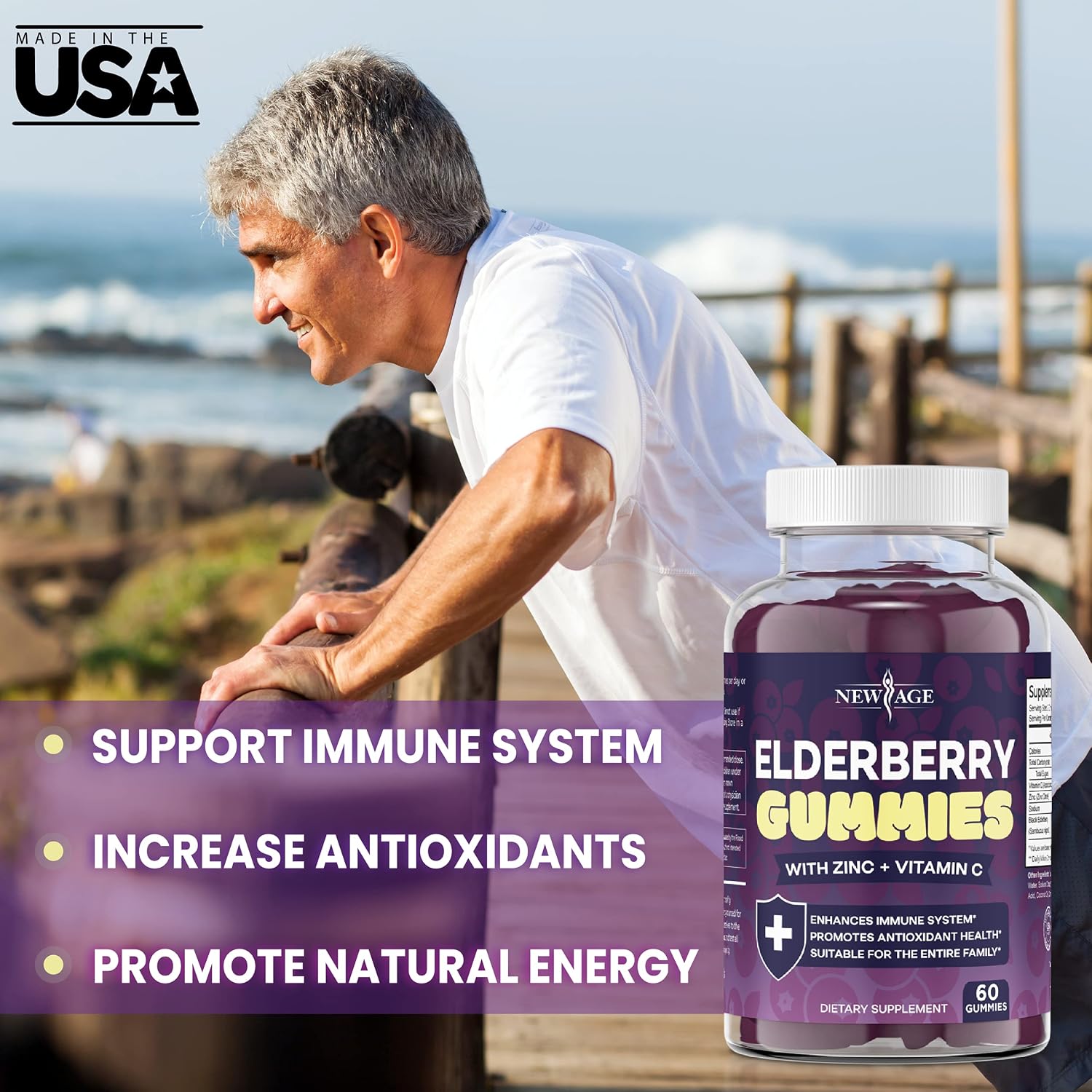 NEW AGE (2-Pack) Premium Elderberry Gummies for Adults Kids with Vitamin C, Zinc