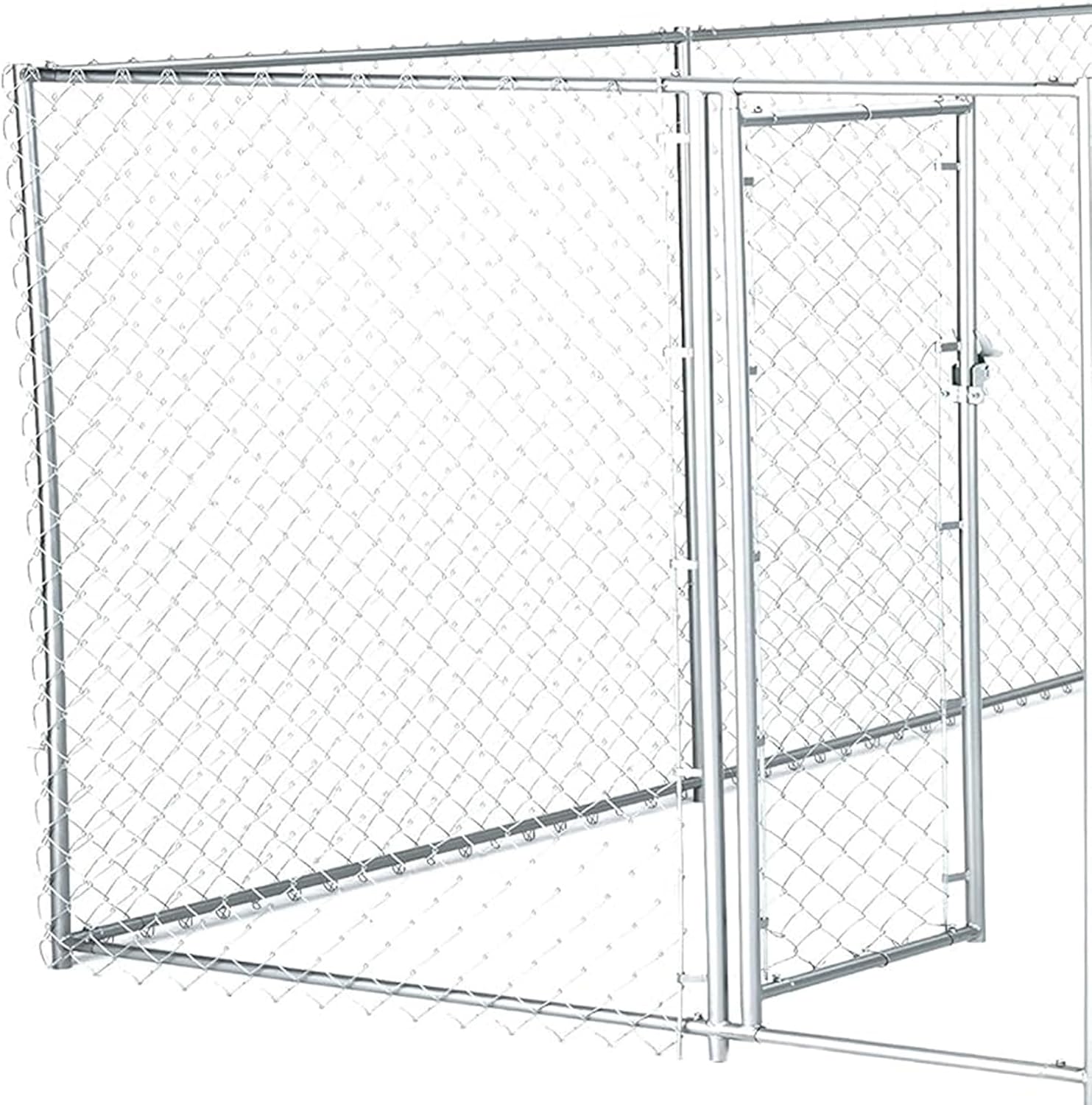 Lucky Dog 10' x 10' x 6' Heavy Duty Outdoor Welded Galvanized Steel Chain Link Dog Kennel Enclosure with 2 Configurations and Latching Door, Silver