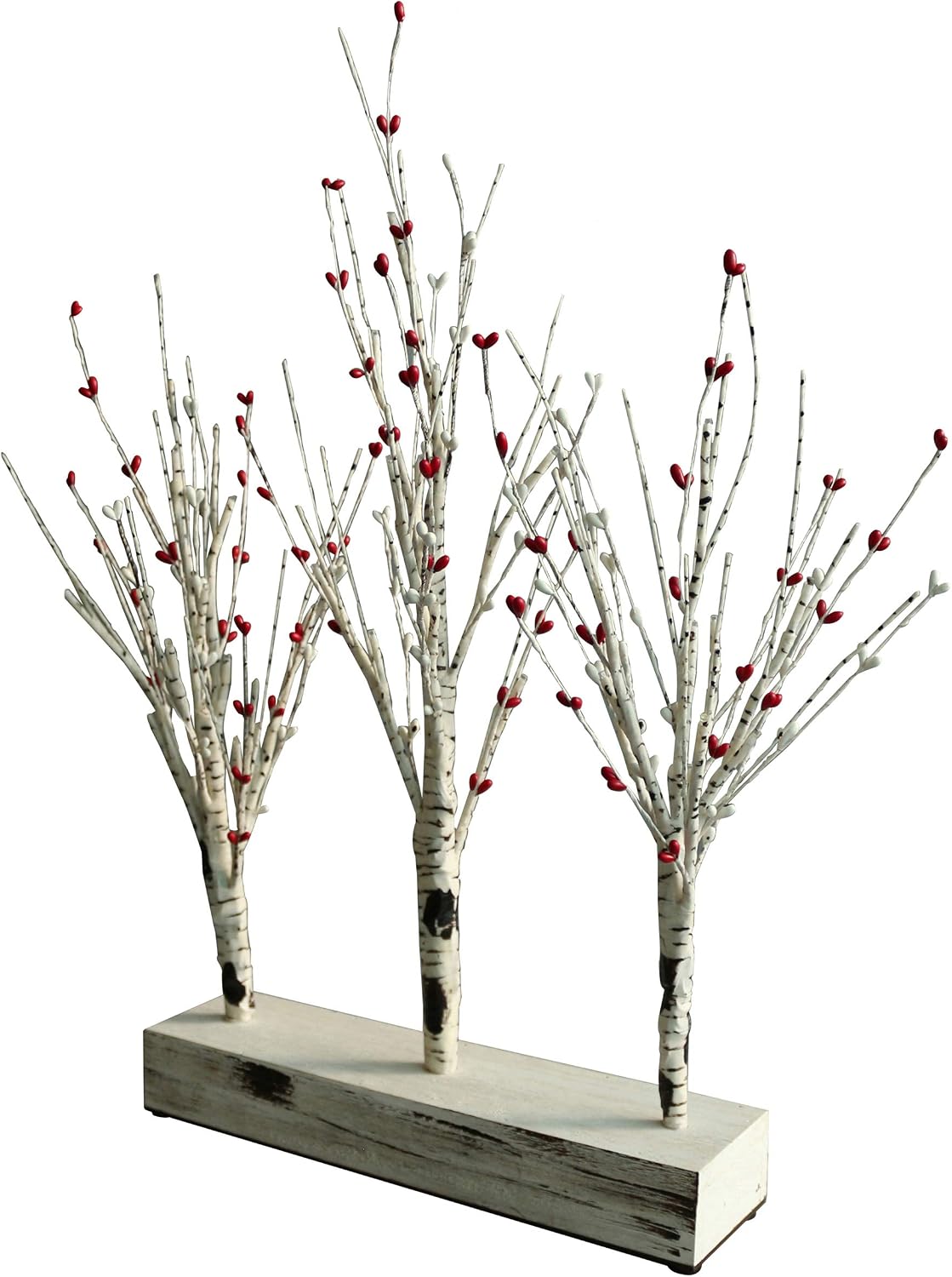 Battery Operated w/Timer Illuminated Pip Berry Tree Centerpiece Lighted Three Trees Tabletop LED Lights, for Home/Party/Wedding/Festival/Indoor Decoration, 21-Inch