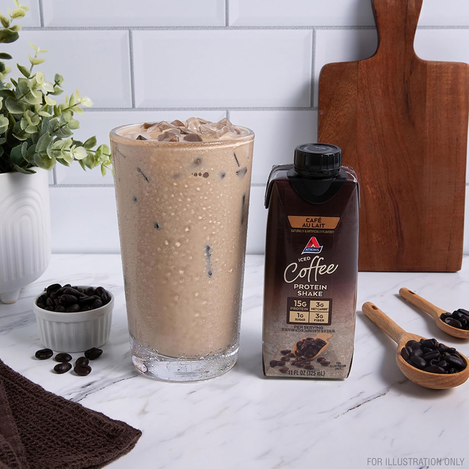 Atkins Café au Lait Iced Coffee Flavored High Protein Shake, Low Sugar and Low Carb, Keto Friendly, Ready to Drink Protein Drink, Gluten Free
