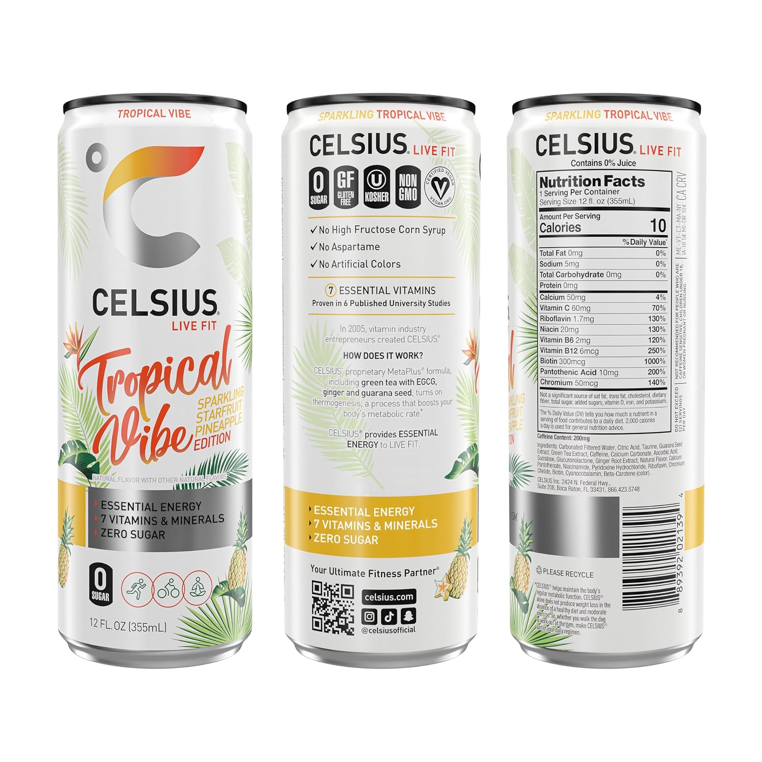 CELSIUS PEACH VIBE Sparkling White Peach, Sugar Free Energy Drink, 12 Fl Oz (Pack of 12)