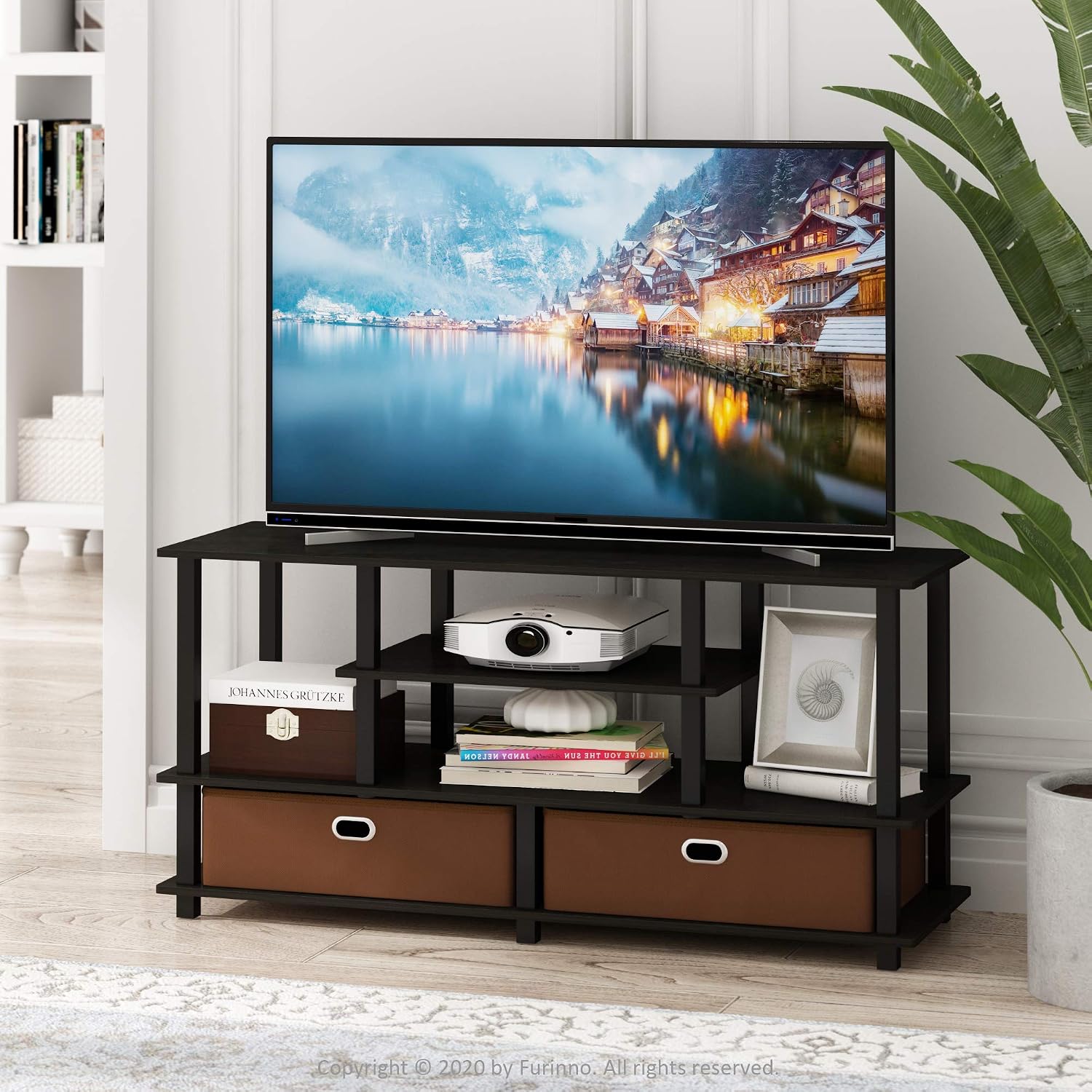 Furinno Moretti 3-Tier Metal Frame TV Stand, French Oak Grey