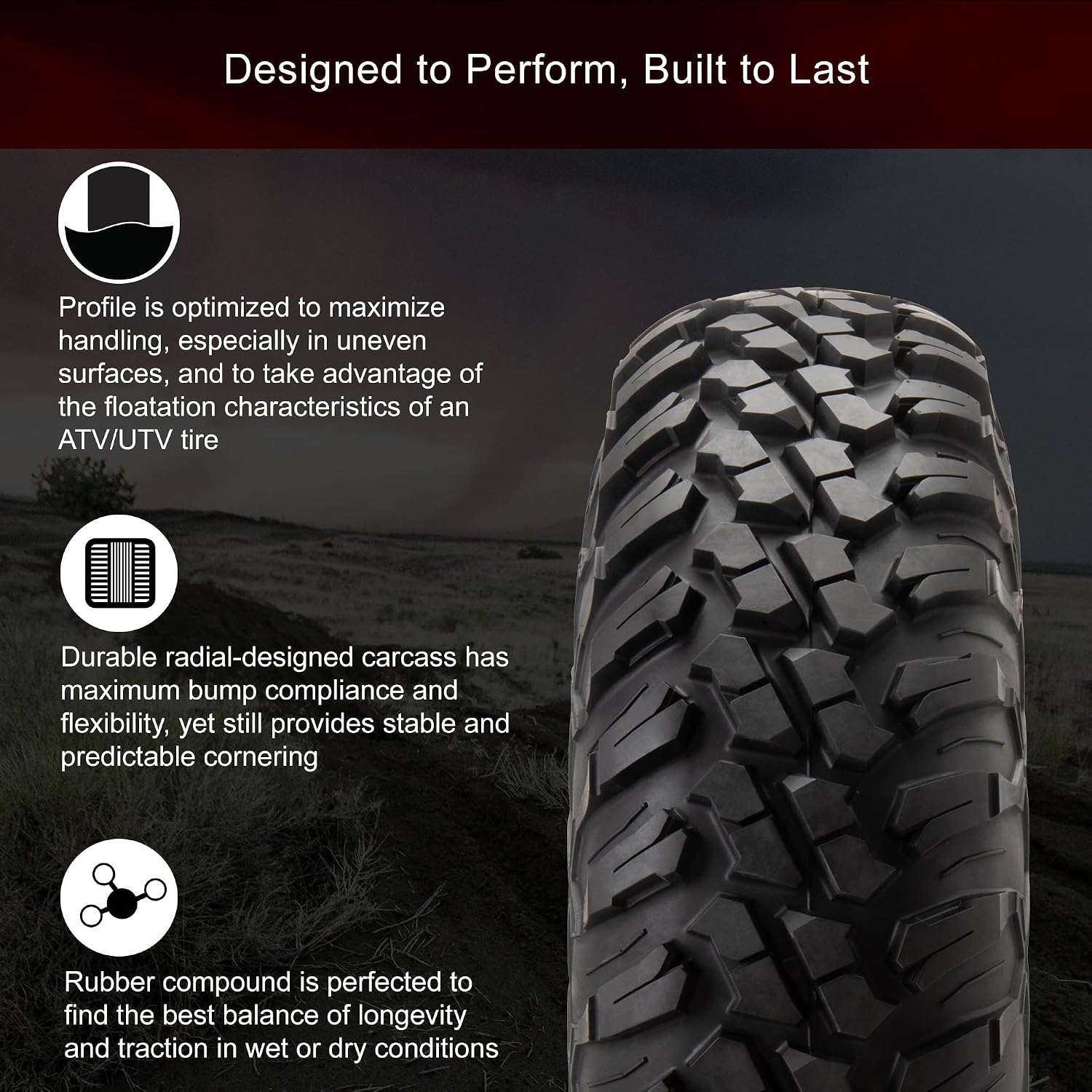 Tusk Terrabite 25x10-12 Radial Tire for UTV/ATV, Medium/Hard Terrain, Heavy Duty 8-Ply Rated Construction, Reinforced Sidewall Tread Armor