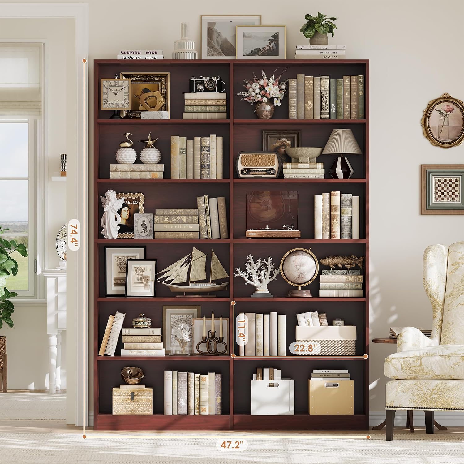 Bookshelf Tall Bookcase, 6-Tier Double Wide Bookshelves, White | Freestanding Display Storage Shelves, Tall and Large Book Shelves for Home Decor Bedroom, Living Room, Home Office, Library