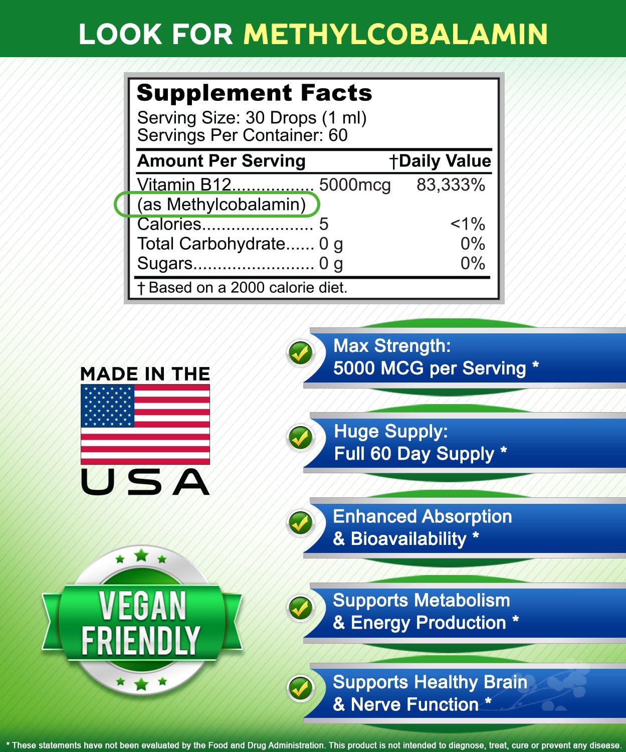 aSquared Nutrition Vitamin B12 Sublingual Liquid Drops - 5000 MCG Supplement with Methylcobalamin (Methyl B-12) - Max Absorption B 12 to Increase