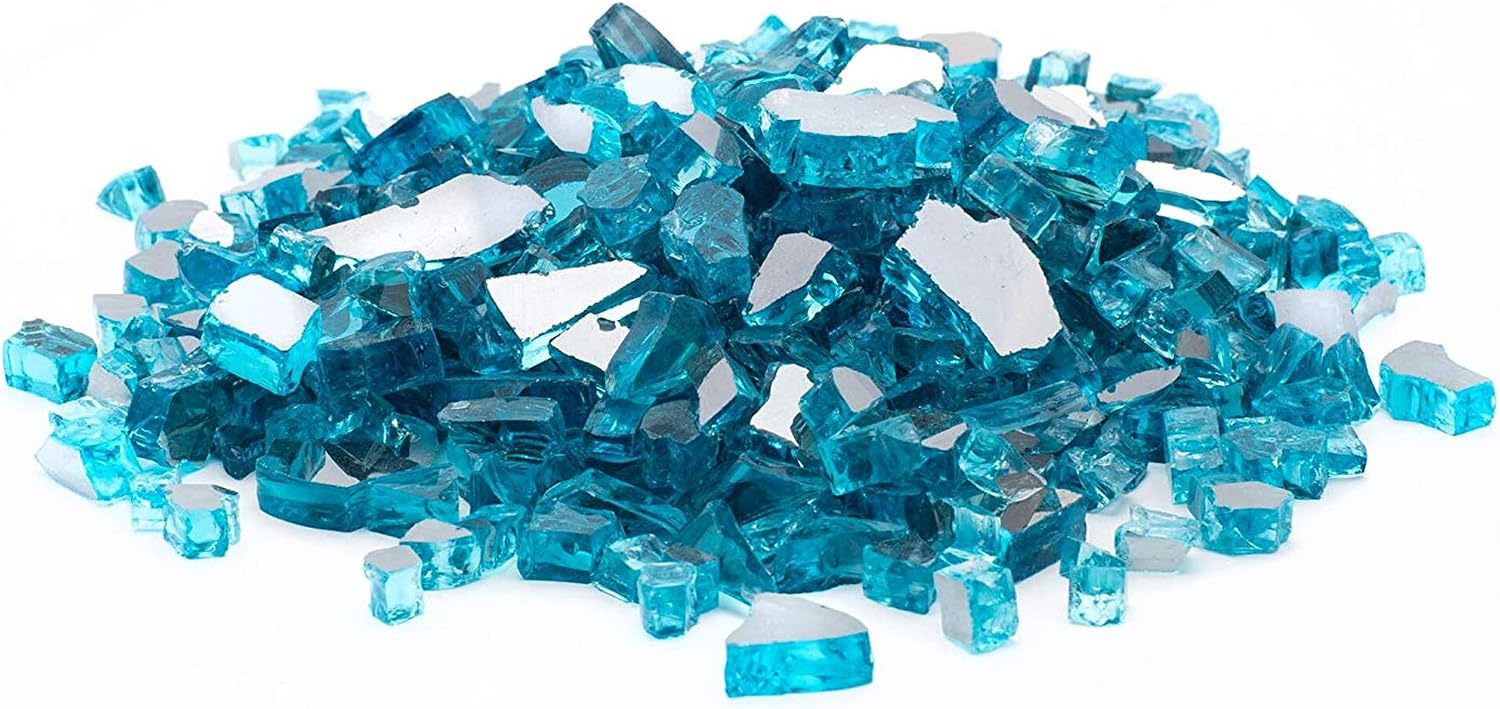 Margo Outdoor Living 20 lb 1/4" Caribbean Blue Reflective Fire Glass for Natural or Propane Fire Pit Fireplace Tempered Glass