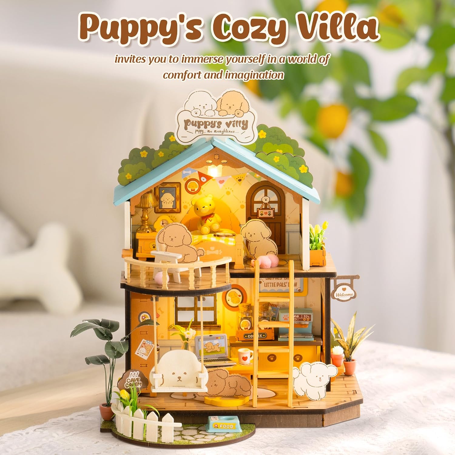 ROBOTIME DIY Miniature House Kit Mini Green House Tiny Dollhouse Wooden Furniture Kit with LED Halloween/Christmas/Birthday Gifts for Adults (Cathy's Greenhouse)
