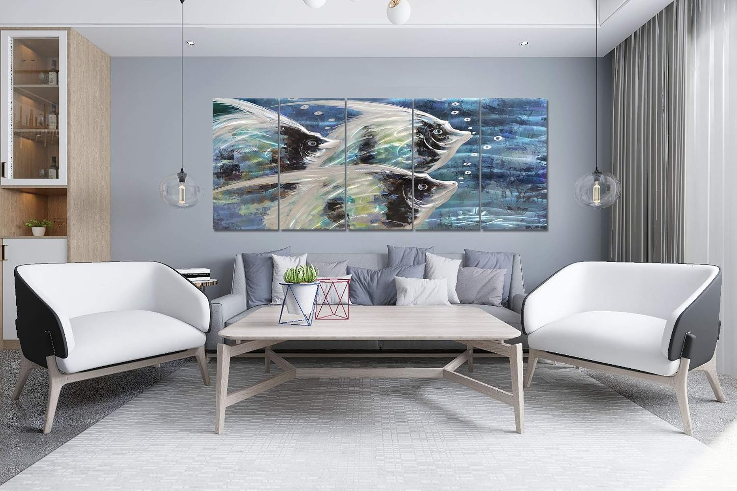 Yihui Arts Handcrafted 3D Metal Wall Art - Ocean Wave Sculpture, 5 - Panel Aluminum Decor for Living Room, Bedroom & Office