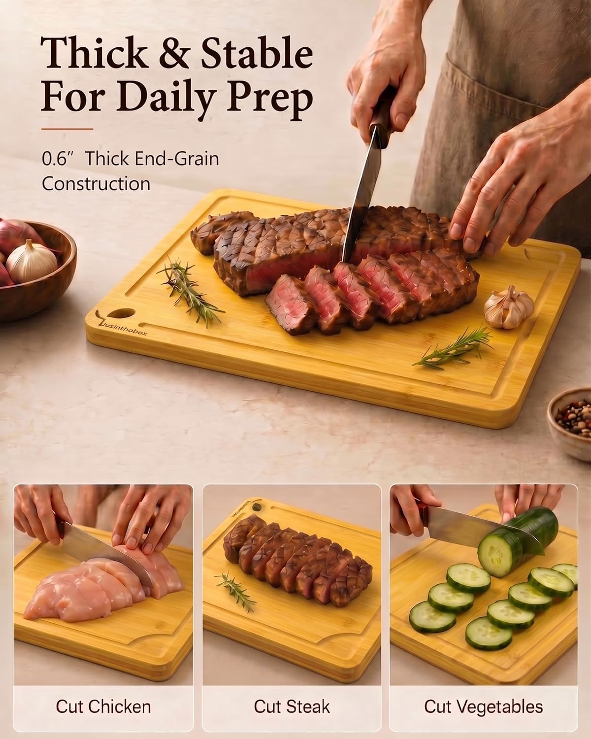 Cutting Boards for Kitchen, Wooden Chopping Board for Meat, Vegetables and Fruit, 18" x 12" XL Deep Carbonized Bamboo Board for Meal Prep, Serving, Daily Cooking and Kitchen Counter