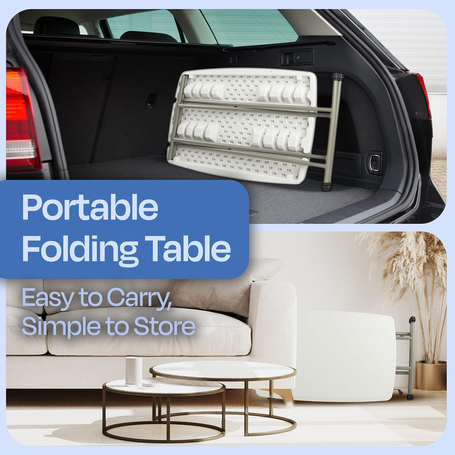 Lavish Home Small Adjustable Folding TV Tray Table, White, 19”H-24”H-28”H | Indoor and Outdoor Portable Lightweight Table, Plastic Snack Table, Small Desk for Laptop, Cards, Camping, Crafting, Party