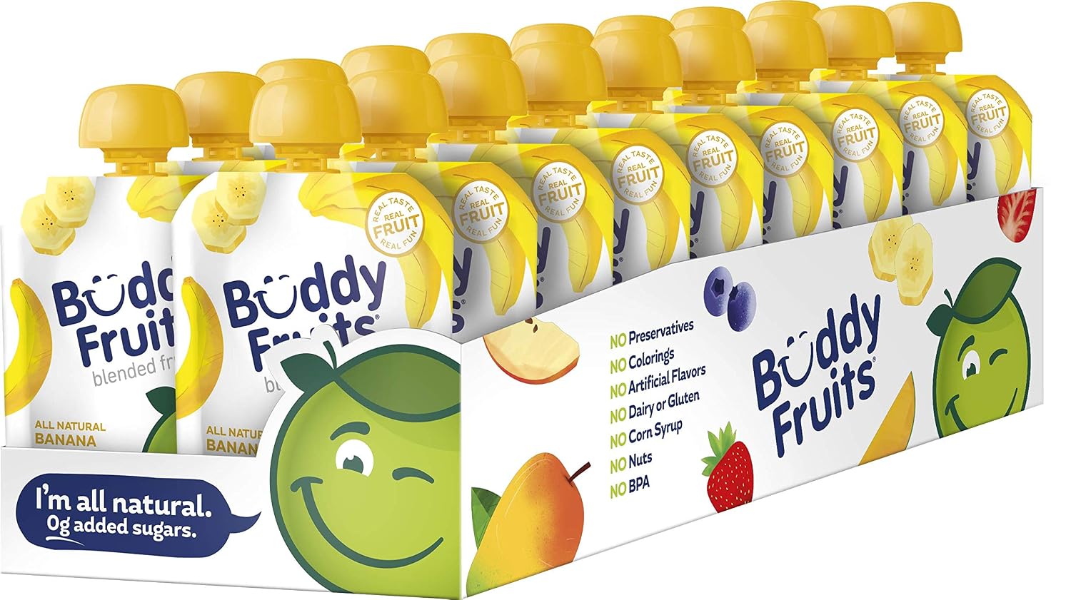 Buddy Fruits Snacks To Go Multifruit Unsweetened Applesauce 3.2oz Pouch (18pk) Gluten-Nut-Dairy-Preservatives-BPA Free, Non GMO, Kosher